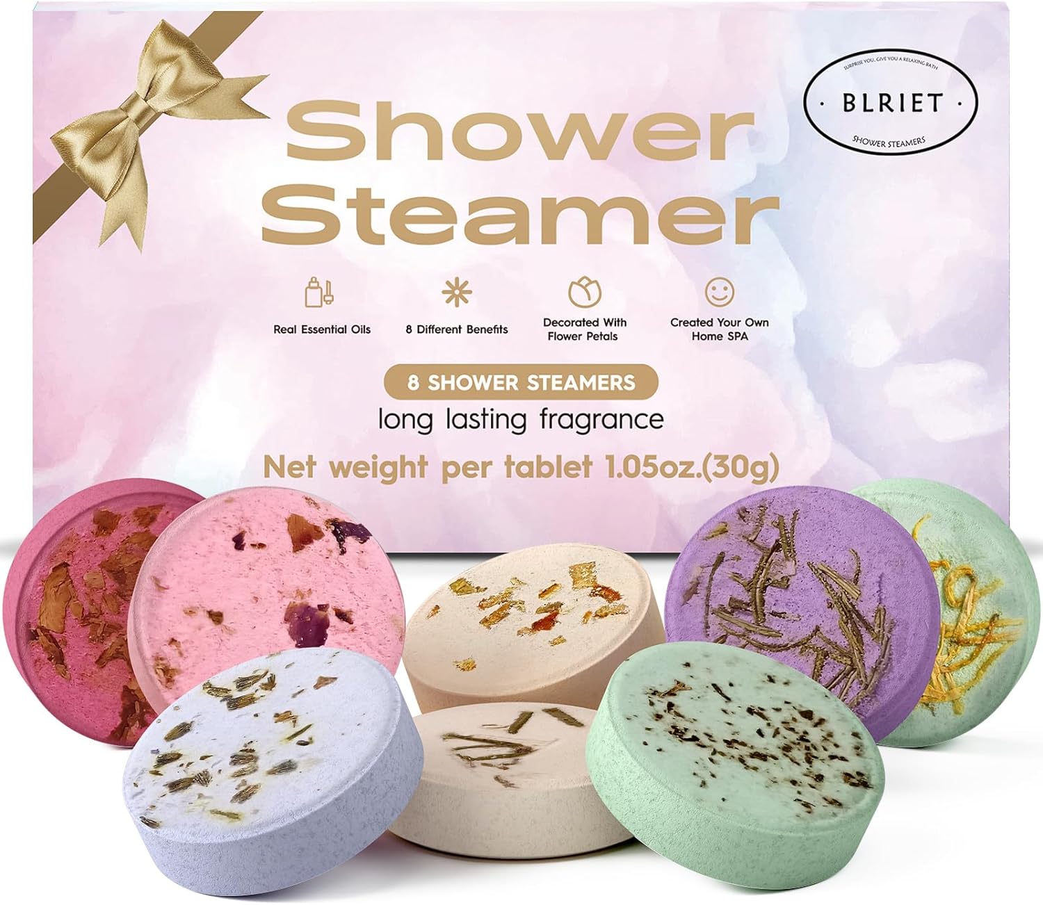 Shower Steamers Aromatherapy Christmas Gifts Stocking Stuffers for Women 8 PCS, BLRIET Shower Bombs Birthday Gift for Mom with Lavender Natural Essential Oils, Self Care & Relaxation Gifts for Lover