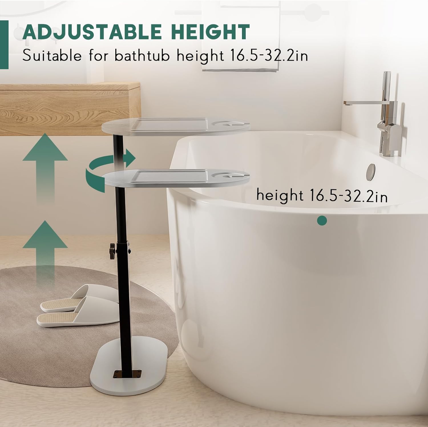 Yumkfoi Bamboo Bathtub Tray Table with Adjustable Height, Freestanding Bathtub Caddy for Tub Against Wall, Tub Organizer Suitable for Luxury Spa and House Warming Gift - Patent Protected (Black)