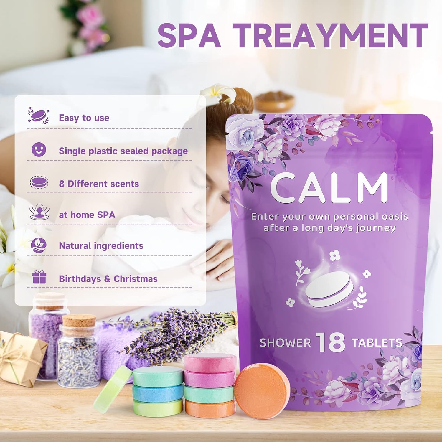 CalmNFiz Shower Steamers 8 Pcs - Scented Shower Bombs with Organic & Natural Fragrance, Bath and Body Works Bath Bombs, Birthday Anniversary Valentine’s Day Gifts for Women Who Have Everything