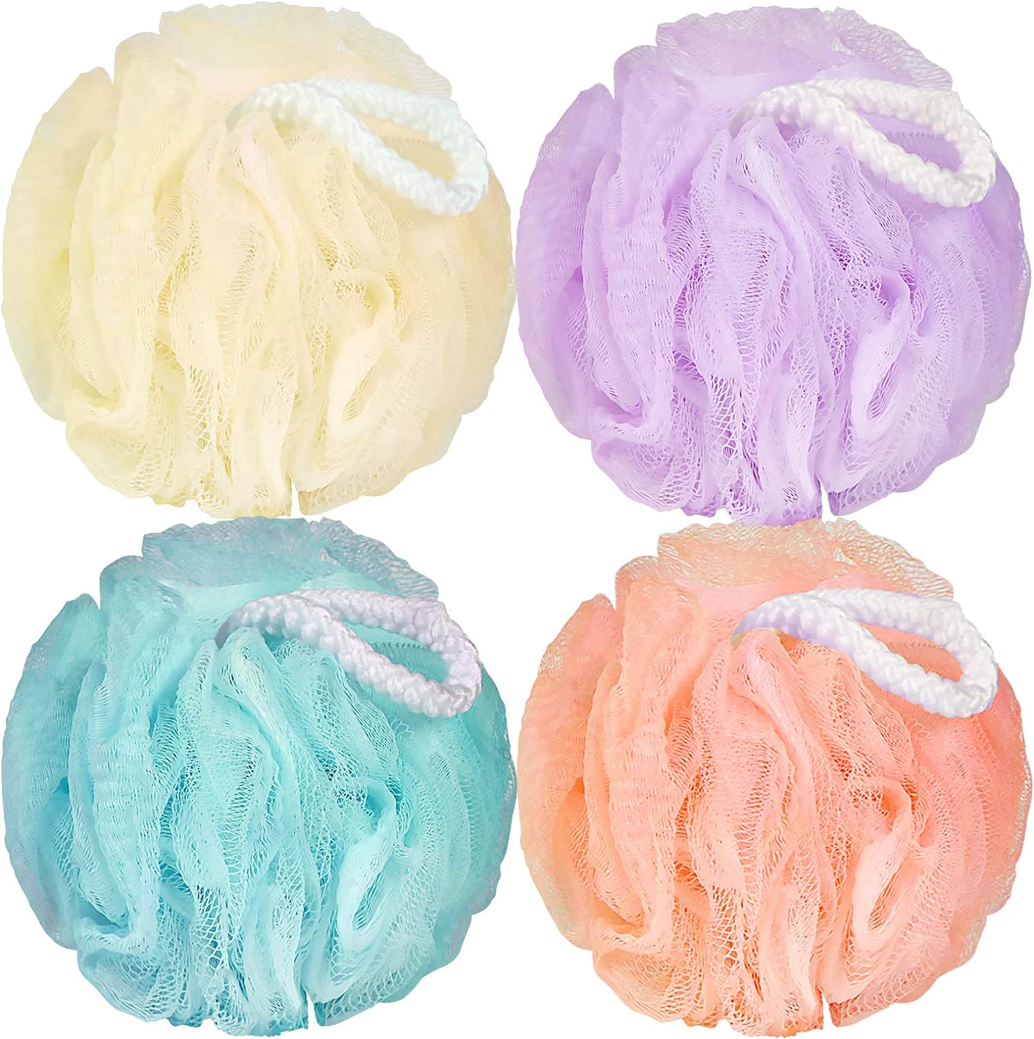 FARMOGA Bath Loofah Sponge Body Scrubber Shower Sponge Exfoliating Mesh Pouf Shower Ball Bath Sponges for Women and Men Bathing Accessories (4Pack 50G Dual Color)