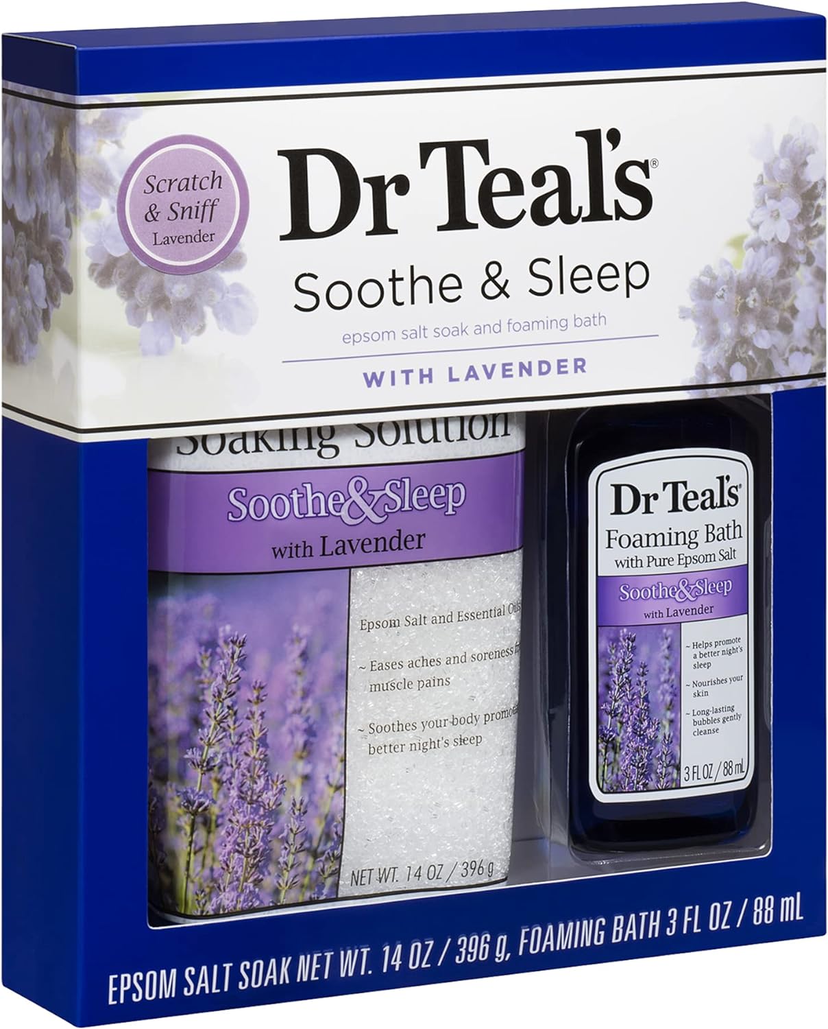 Dr Teal's Soothe & Sleep With Lavender Epsom Salt 11oz, Foaming Bath 3oz, Body Wash 3oz, Body Lotion 1oz, Gift Set