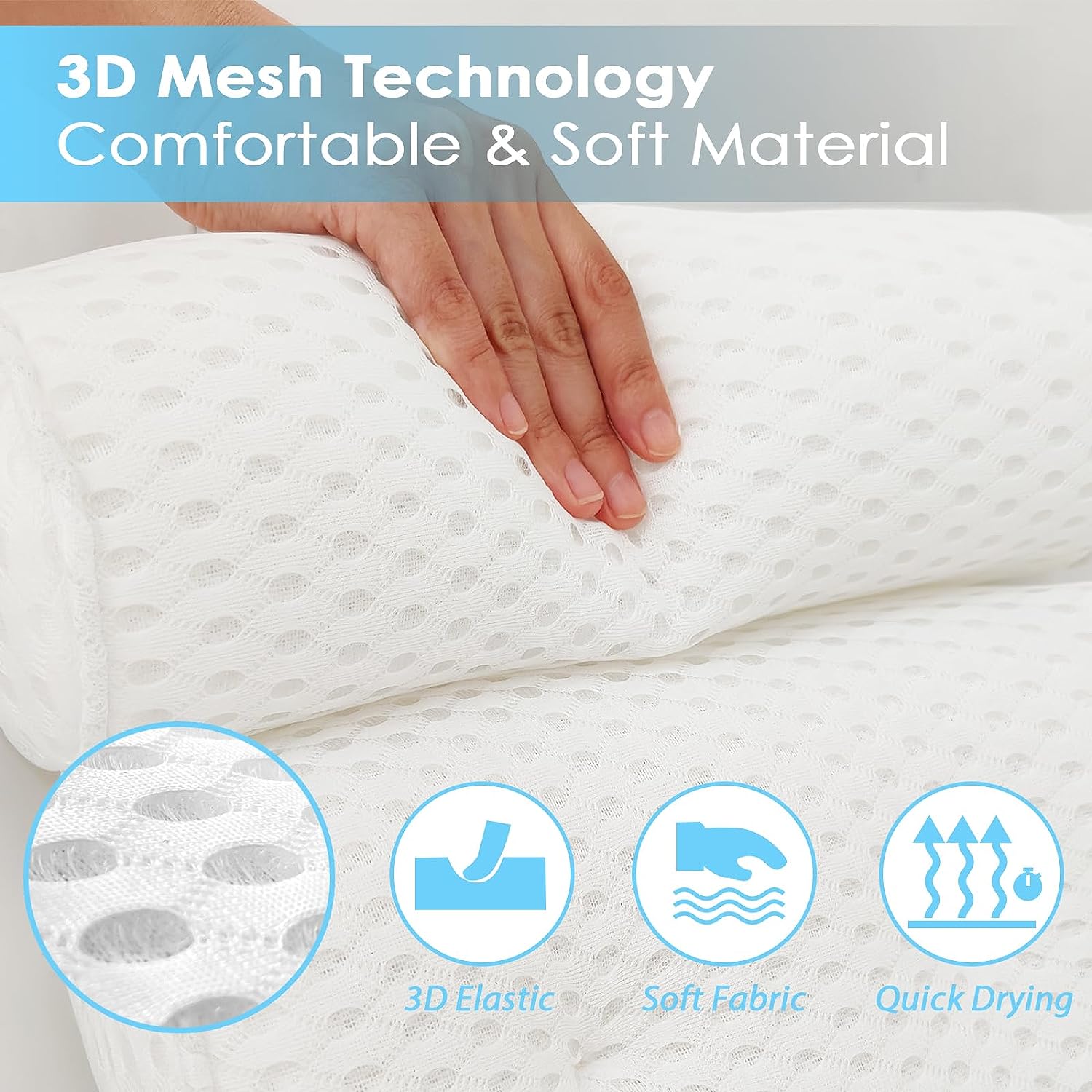 AEROiVi Bathtub Pillow Headrest Bath Pillows for Tub Neck and Back Support with Non Slip Suction Cups Spa Bath Cushion Relaxing Bathroom Accessories