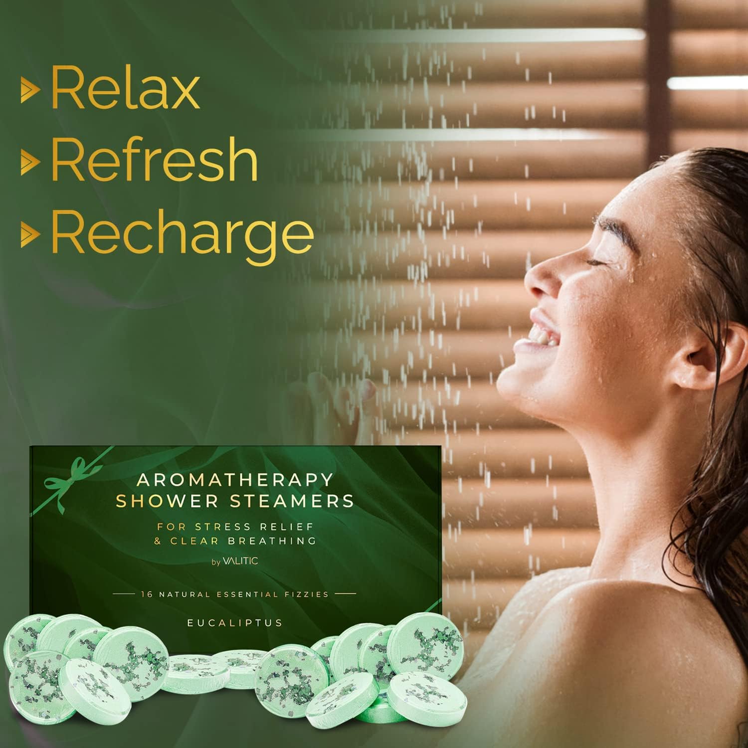 Valitic Aromatherapy Shower Steamers for Stress Relief and Relaxation - Gifts for Women Mom Birthday 8 Natural Essential Fizzies Shower Bombs - 4 Scents - Lavender, Eucalyptus, Citrus, and Peppermint