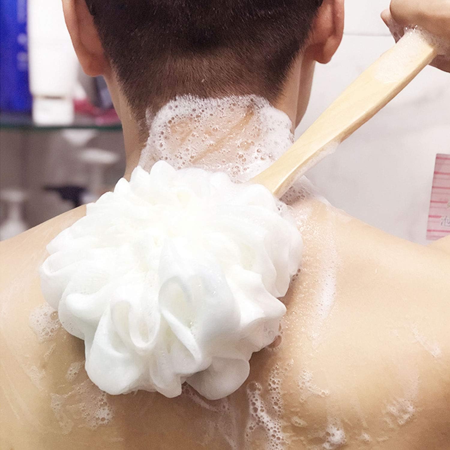 RASDDER Loofah with Handle, Loofah on a Stick, Loofah Sponge with Handle, PE Soft Mesh Luffa, Exfoliating Luffa on a Stick for Men and Women