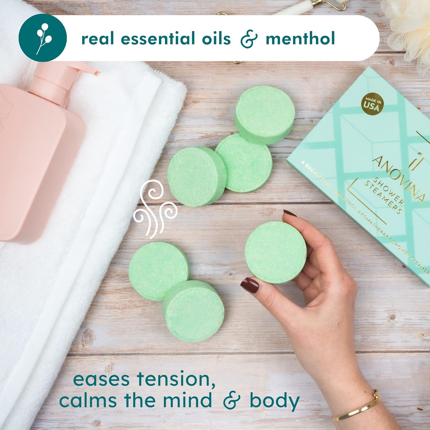 Anovina 6XL Eucalyptus Essential Oil Shower Steamers Gift Box. Proudly Made in USA. Shower Tablets Gifts for Men and Women. Shower Bomb Aromatherapy. Self Care Aromatherapy Gifts for All Occasions