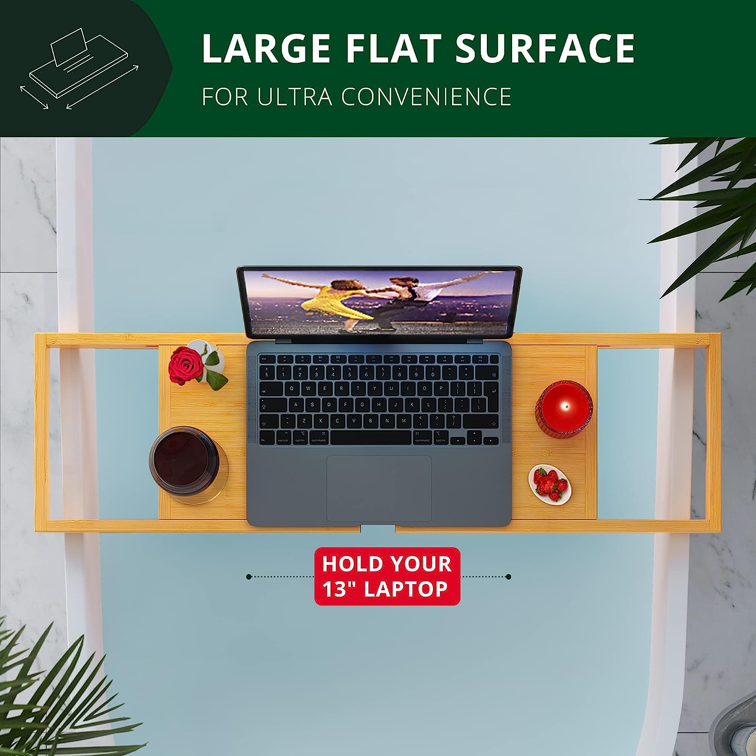 ROYAL CRAFT WOOD Foldable Bathtub Tray Caddy Bamboo Bathtub Tray Expandable, Bath Tub Table Caddy with Extending Sides - Free Soap Dish