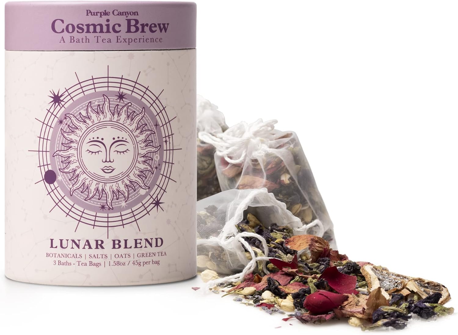 Lunar Blend Bath Tea by Purple Canyon | 3 Relaxing Bath Soaks with Lavender, Green Tea, Epsom Salt, and Essential Oils | Skin Care Gifts for Women