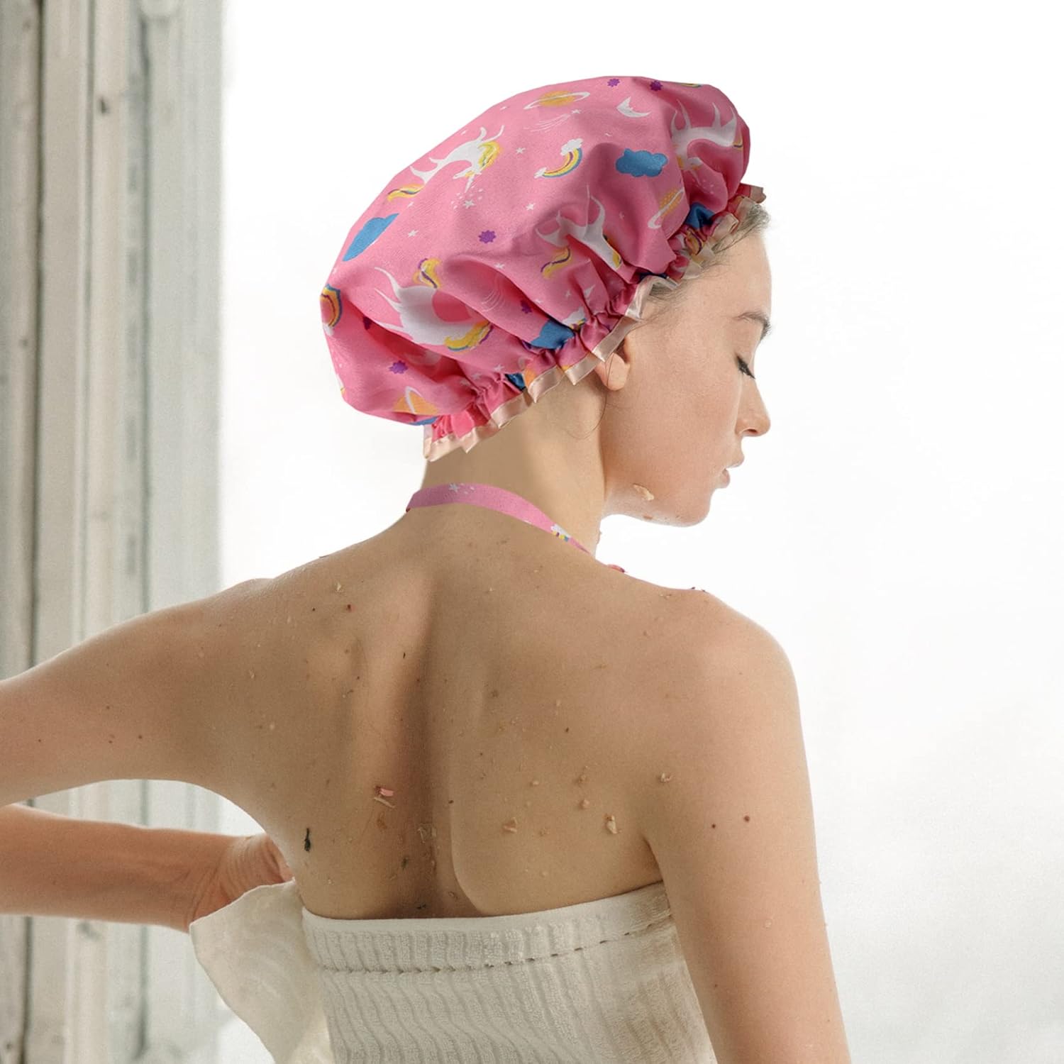 2 Pcs Unicorn Shower Caps for Women, Waterproof Double Layers Reusable Shower Caps, Oil-proof Cap Bath Caps for Kids, Ladies, Girls (Unicorn)