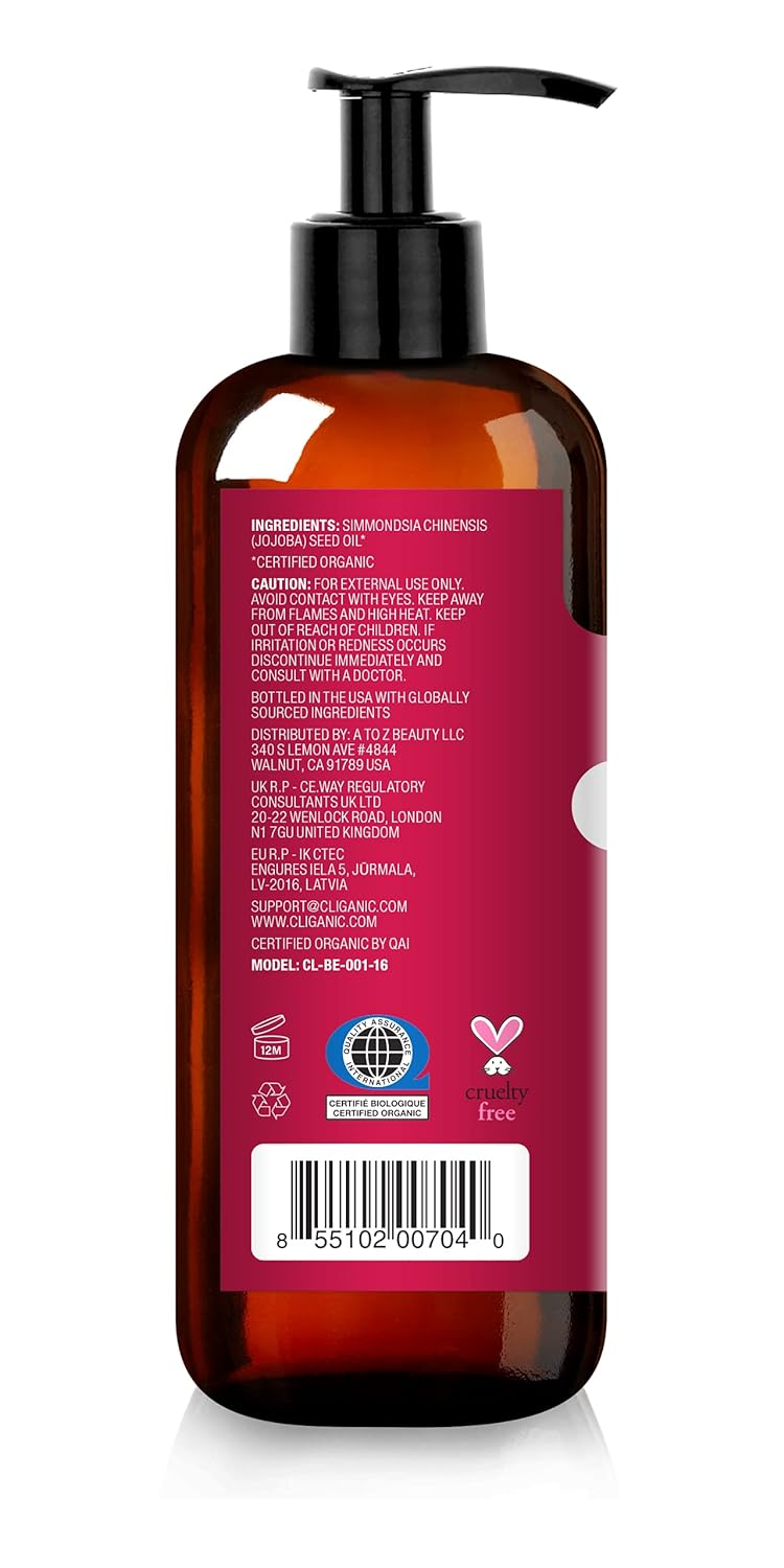 Cliganic USDA - Aceite de jojoba orgánico, 100% puro, 16 onzas