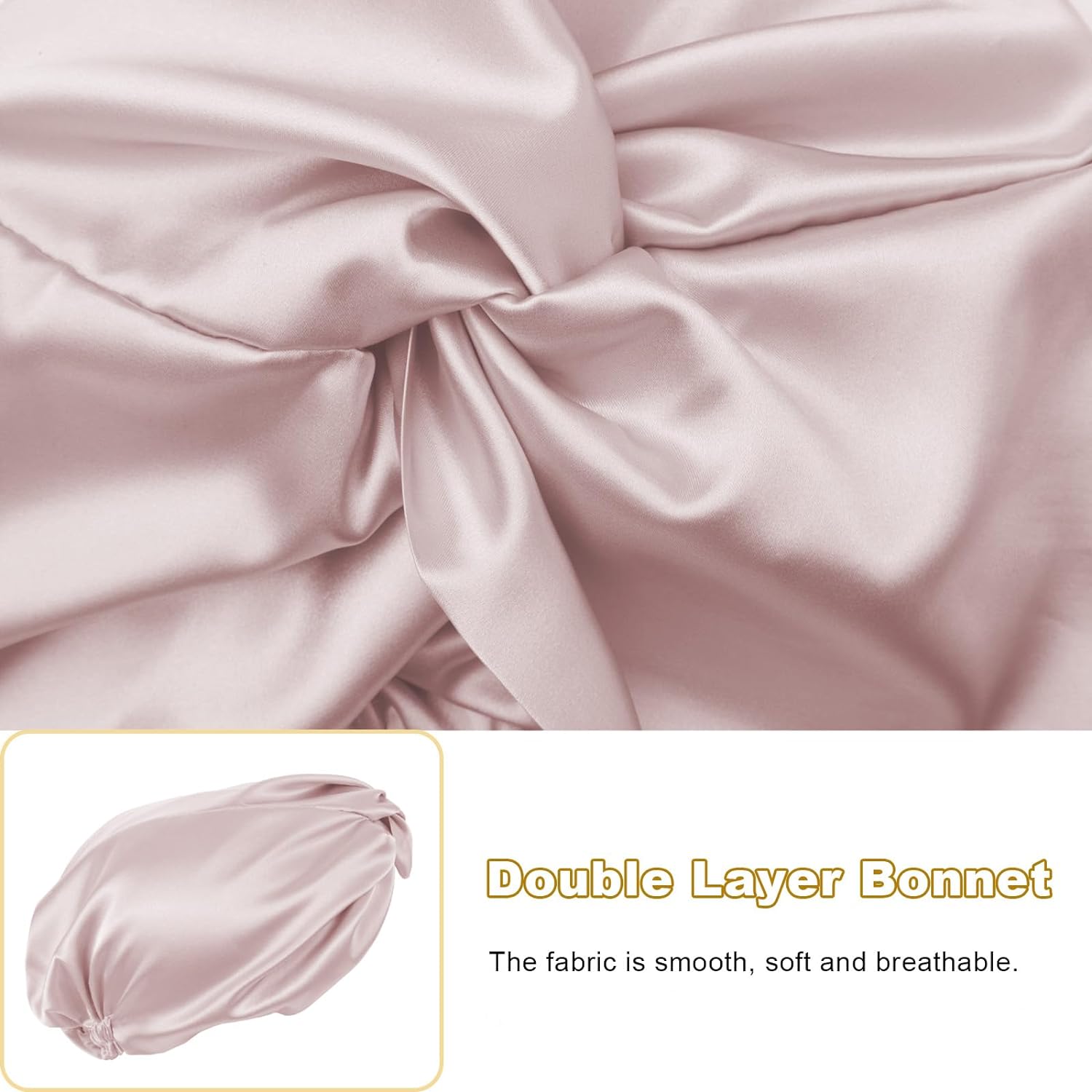 Satin Bonnet Silk Bonnet for Sleeping Women, Double-Layer Silk Hair Wrap with Elastic Band, Adjustable Shower Cap for Curly Straight Long Hair, Pink