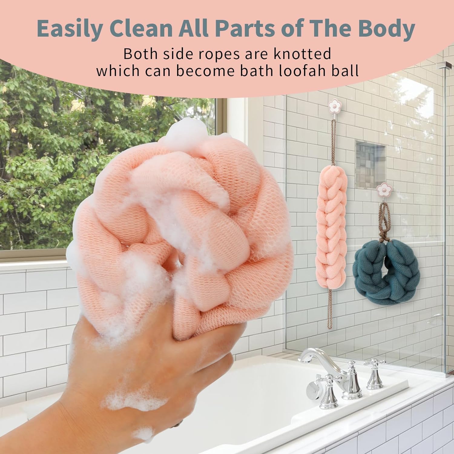 BCKENEY Bath Loofah Shower Sponge Soft Mesh Loofah Body Scrubber with Long Loofah Bath Sponge for Men Women Body Wash Exfoliator Shower Puffs