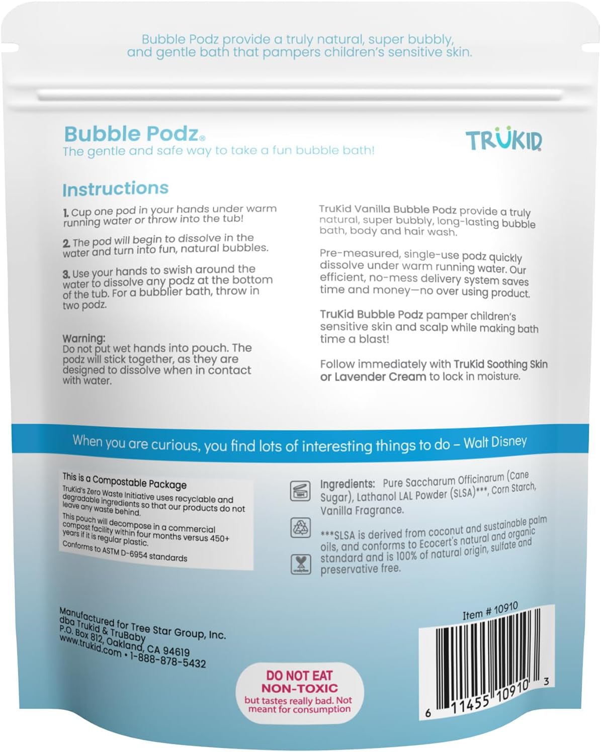 TruKid Bubble Podz for Baby, Refreshing Bubble Bath for Dry, Sensitive & Soft Skin, pH Balanced for Eye Sensitivity, Enriched with Lavender Flower, Lavender Scent, All Natural Ingredients (24 Podz)