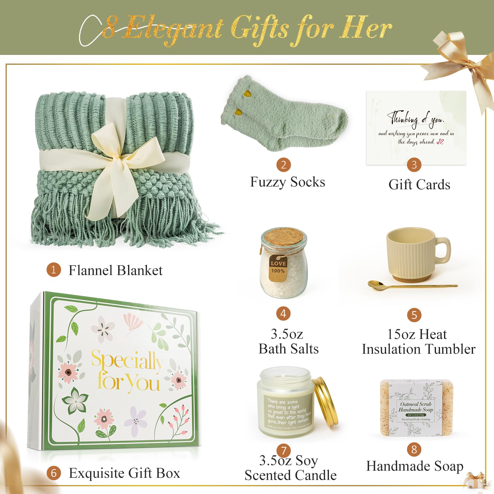 SEDUMBLISS NR 10 - Self Care Gifts for Women, Get Well Soon Gift Basket, Care Package for Women After Surgery, Birthday & Sympathy Spa Gifts for Mom Wife Friend Grandma, Thinking of You Inspirational Mother's Day