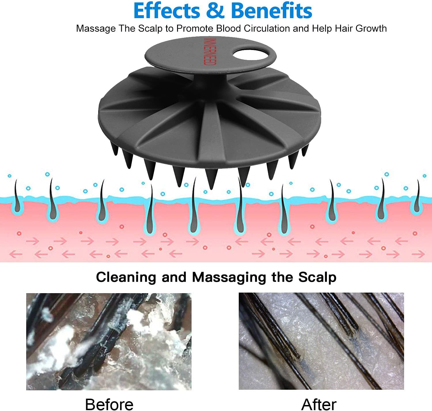 INNERNEED Food-Grade Soft Silicone Body Scrubber Shower Brush Handheld Cleansing Skin Brush, Gentle Exfoliating and Lather Well (Black)