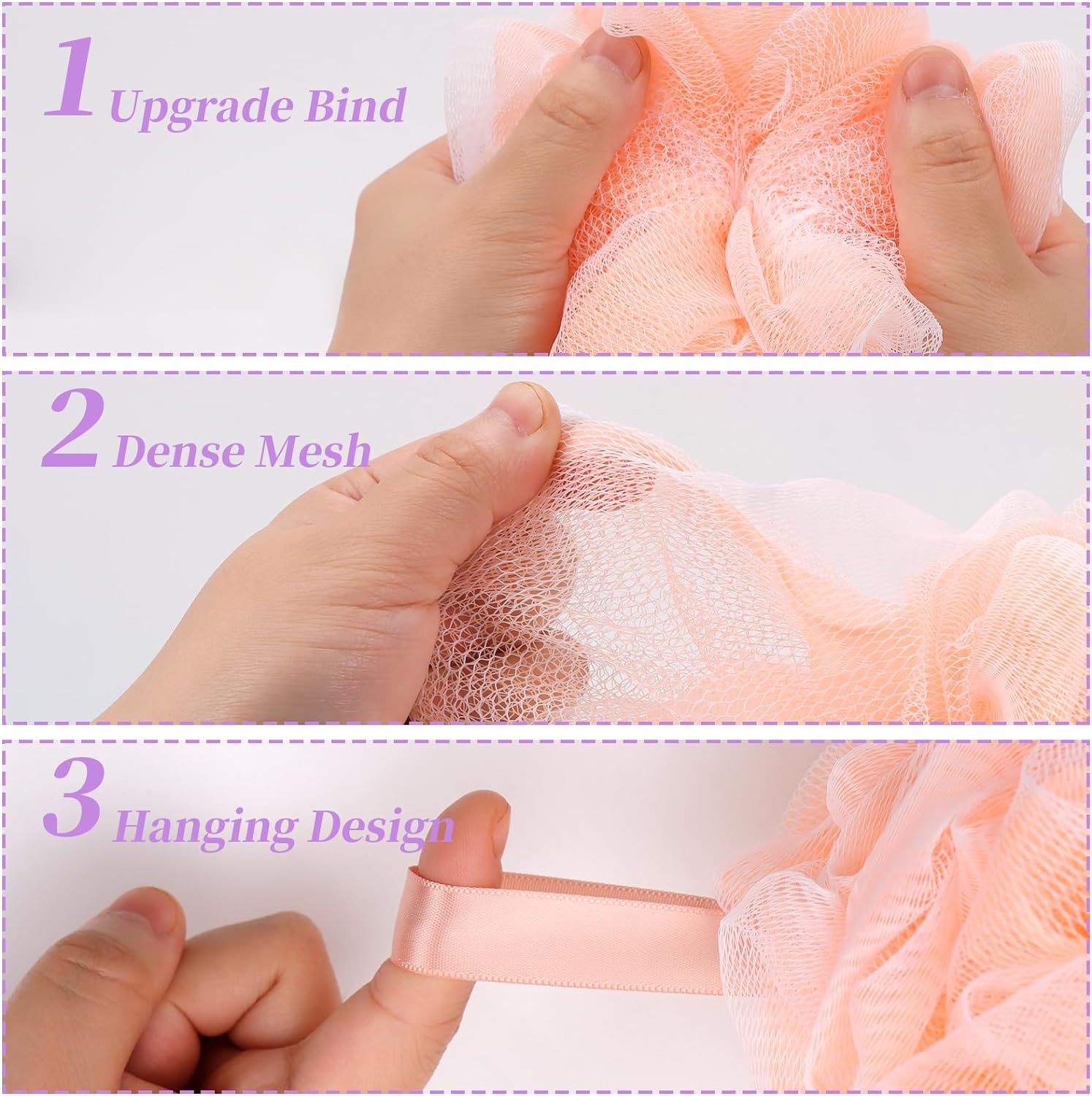 FARMOGA Bath Loofah Sponge Back Scrubber Shower Sponge Soft Mesh Exfoliator Pouf Shower Ball Bath Sponges for Women and Men Bath Accessories (4Pcs 50g Multi Colour)