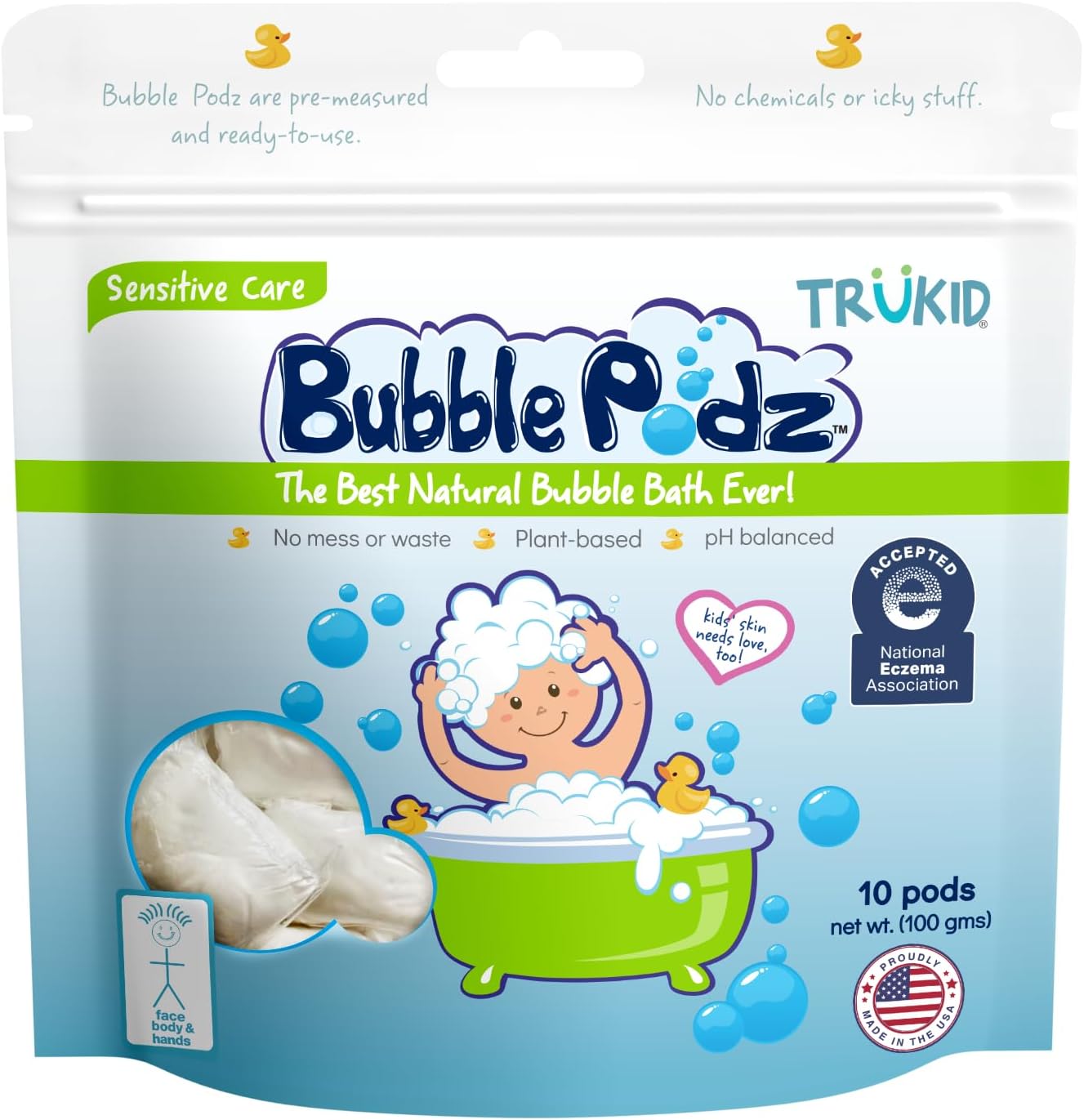 TruKid Bubble Podz for Baby, Refreshing Bubble Bath for Dry, Sensitive & Soft Skin, pH Balanced for Eye Sensitivity, Enriched with Lavender Flower, Lavender Scent, All Natural Ingredients (24 Podz)