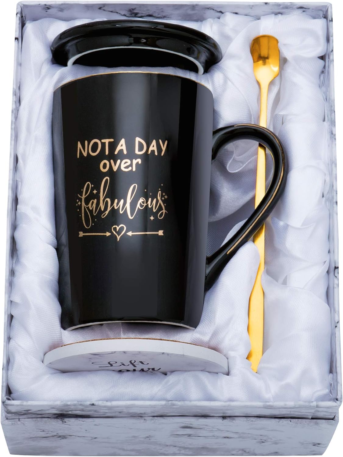 Jumway Not A Day Over Fabulous Mug Gifts Set- Birthday Gifts for Women - Funny Birthday Gift Ideas for Her,Friends, Coworkers, Her, Wife, Mom, Daughter, Sister, Aunt Ceramic Marble Mug 14 Oz