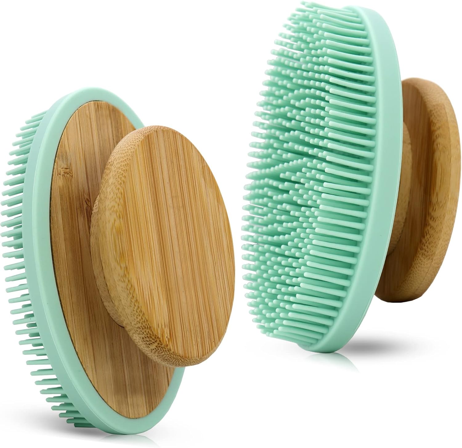 Ozner Food-Grade Soft Silicone Body Scrubber Shower Brush, Cleans and Removes Dead Skin - Foam-Rich Brush, Non-Slip Bamboo Handle Silicone Loofah, Durable and Easy to Clean, 1pc (Pink)