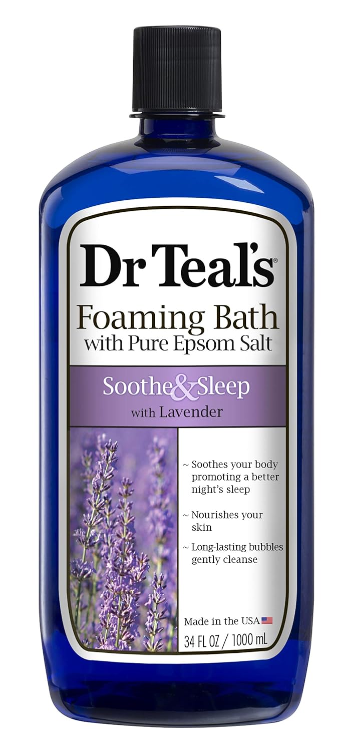Dr Teal's Foaming Bath with Pure Epsom Salt, Sleep Blend with Melatonin, Lavender & Chamomile Essential Oils, 34 fl oz (Pack of 4) (Packaging May Vary)