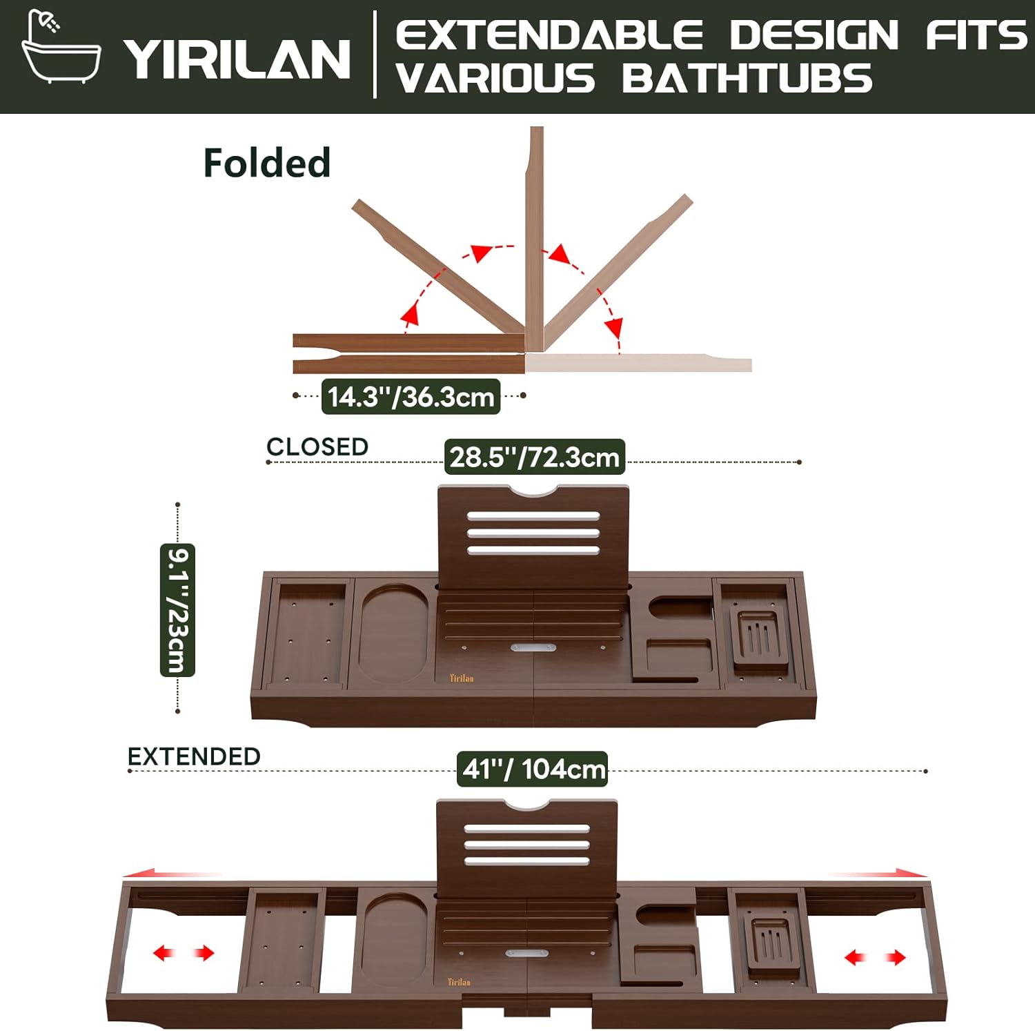 Yirilan Premium Bathtub Tray Caddy - Expandable Bath Tray - Unique House Warming Gifts, New Home, Anniversary & Wedding Gifts for Couple, Bridal Shower Gift for Women