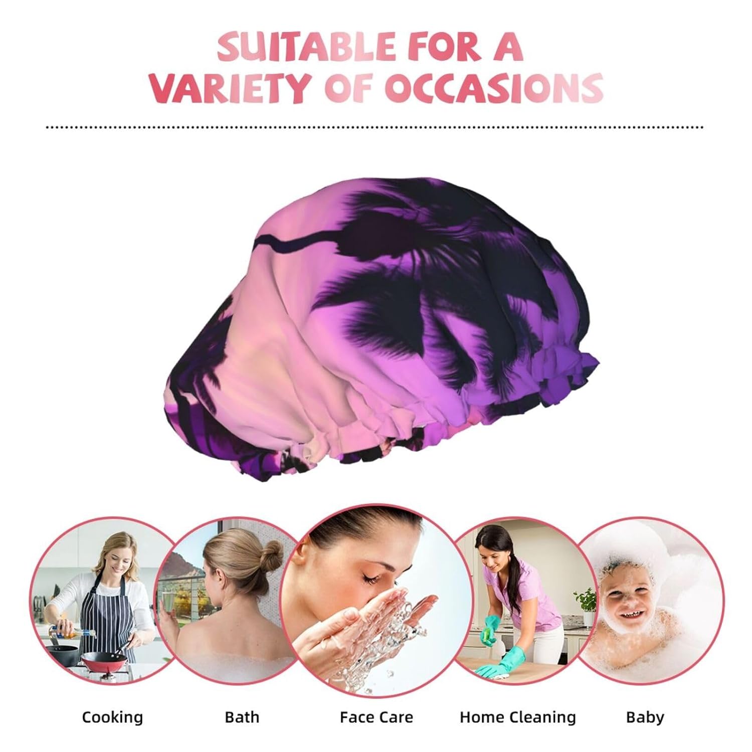 Ice Hockey print Print Reusable Shower Cap for Women,Double Waterproof Layers Bathing Hat,Quick Drying Bath Hair Cap
