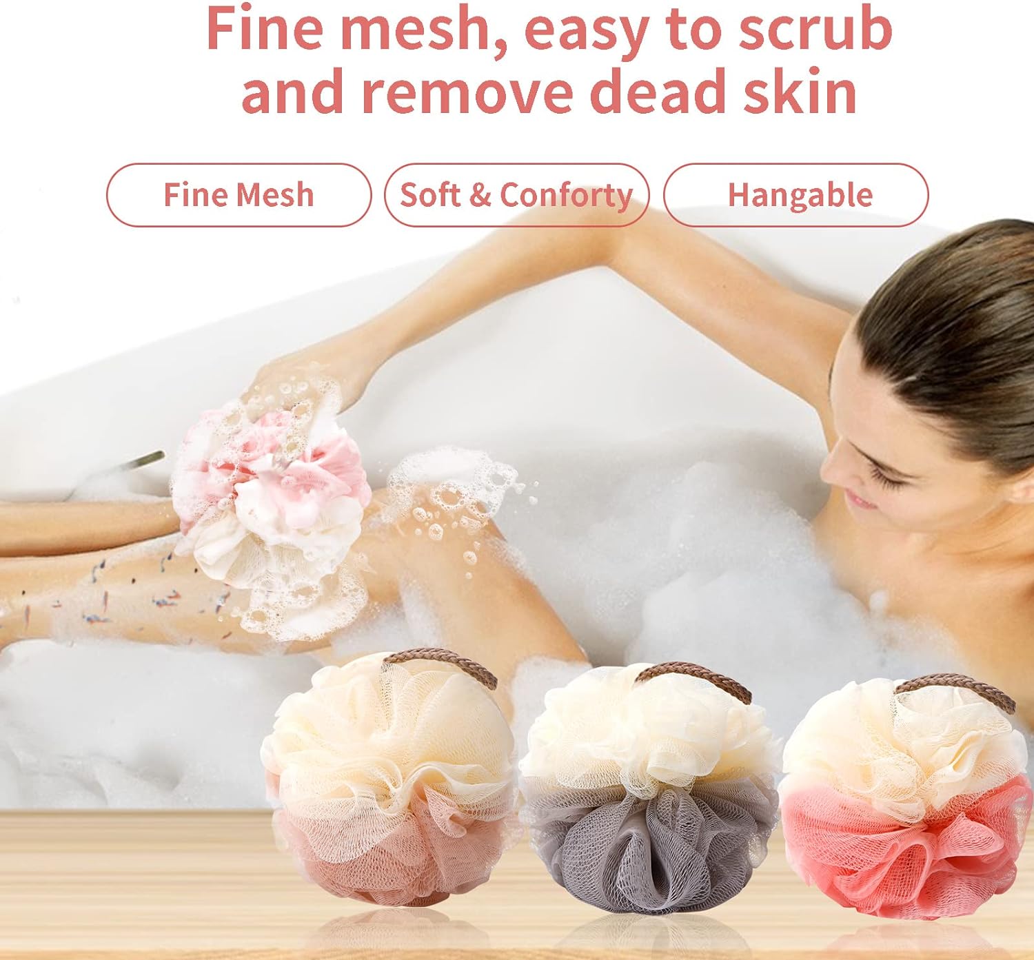 FARMOGA Bath Loofah Sponge Body Scrubber Shower Sponge Exfoliating Mesh Pouf Shower Ball Bath Sponges for Women and Men Bathing Accessories (4Pack 50G Dual Color)