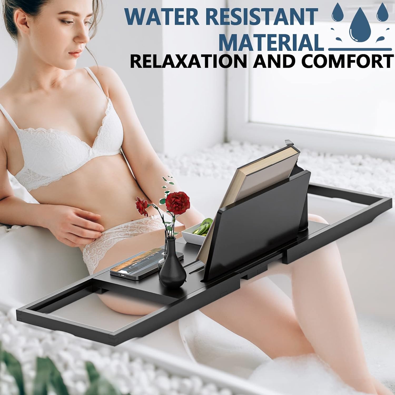 Luxury Bathtub Tray Caddy - Expandable Bath Tray - Unique House Warming Gifts, New Home, Anniversary & Wedding Gifts for Couple, Bridal Shower Gift for Women