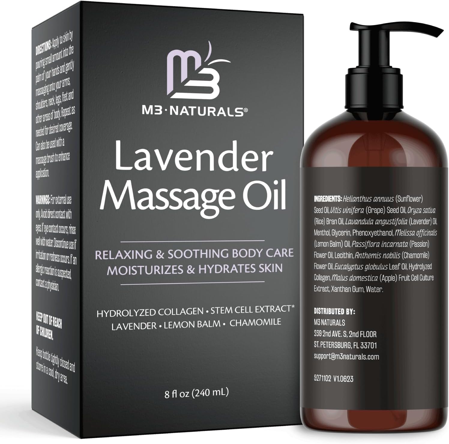 Anti Cellulite Massage Oil and Sore Muscle Body Oil | Massage Oil for Massage Therapy | Collagen and Stem Cell Skin Tightening Cellulite Cream and Massage Lotion for Women 8 Fl Oz by M3 Naturals