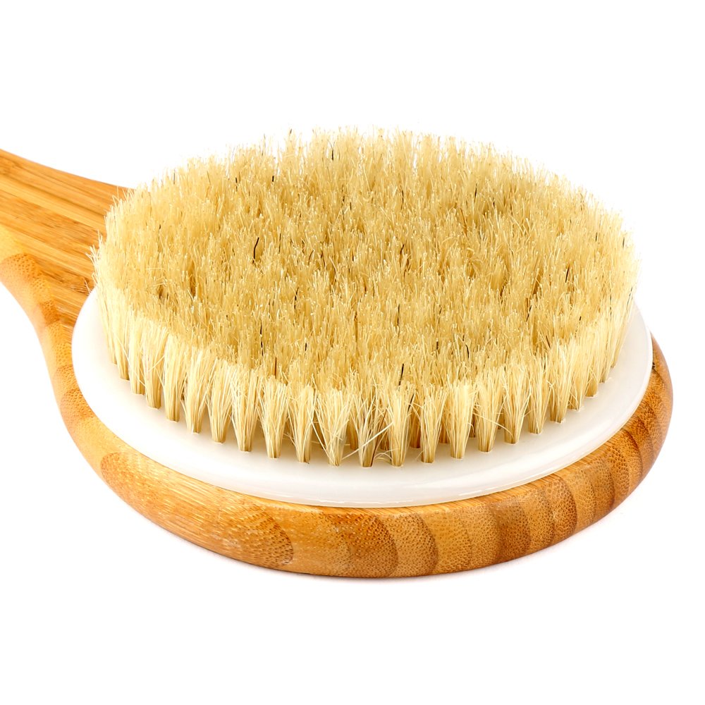 H&S Long Handled Back Brush for Skin Exfoliating with Natural Bristles - Back Body Brush for Dry Brushing and Scrubber for Shower - Bamboo Wood Back Brush Men & Women