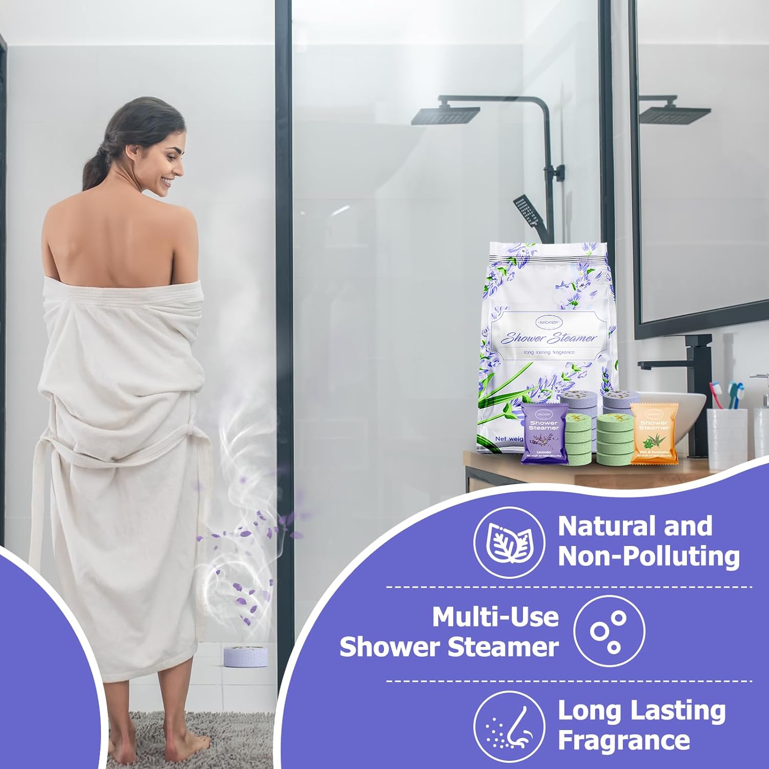 Aromatherapy Shower Steamers Valentines Day Gifts for her - Swcandy 8 Pcs Bath Bombs Valentine's Day Gifts for Women, Shower Bombs Self Care with Essential Oils, Relaxation Home SPA Lavender