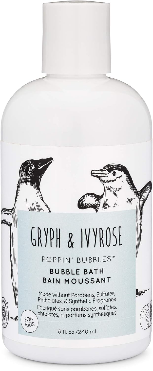 Gryph & IvyRose Poppin’ Bubbles Bath Soap for Babies - Gentle Soft on Skin Herbal Bubble Bath for Kids - Vegan Fragrance Free Soap For Children - 8 fl oz