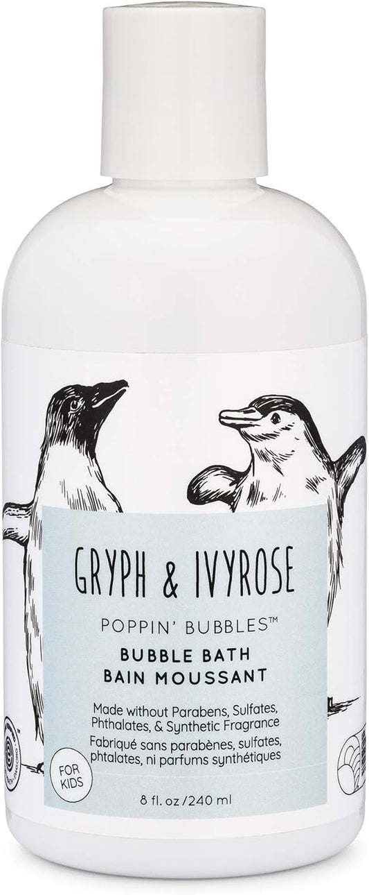Gryph & IvyRose Poppin’ Bubbles Bath Soap for Babies - Gentle Soft on Skin Herbal Bubble Bath for Kids - Vegan Fragrance Free Soap For Children - 8 fl oz