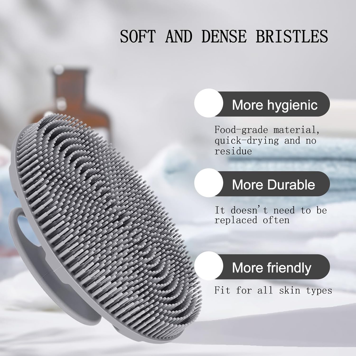 INNERNEED Food-Grade Soft Silicone Body Scrubber Shower Brush Handheld Cleansing Skin Brush, Gentle Exfoliating and Lather Well (Black)