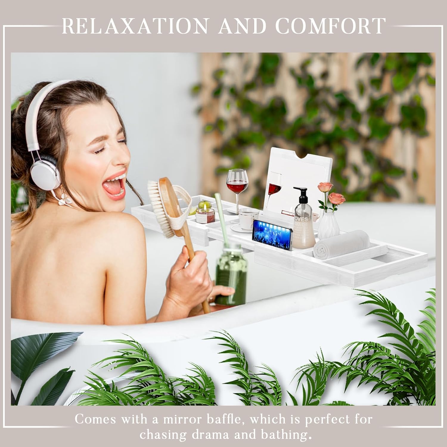 Yirilan Premium Bathtub Tray Caddy - Expandable Bath Tray - Unique House Warming Gifts, New Home, Anniversary & Wedding Gifts for Couple, Bridal Shower Gift for Women