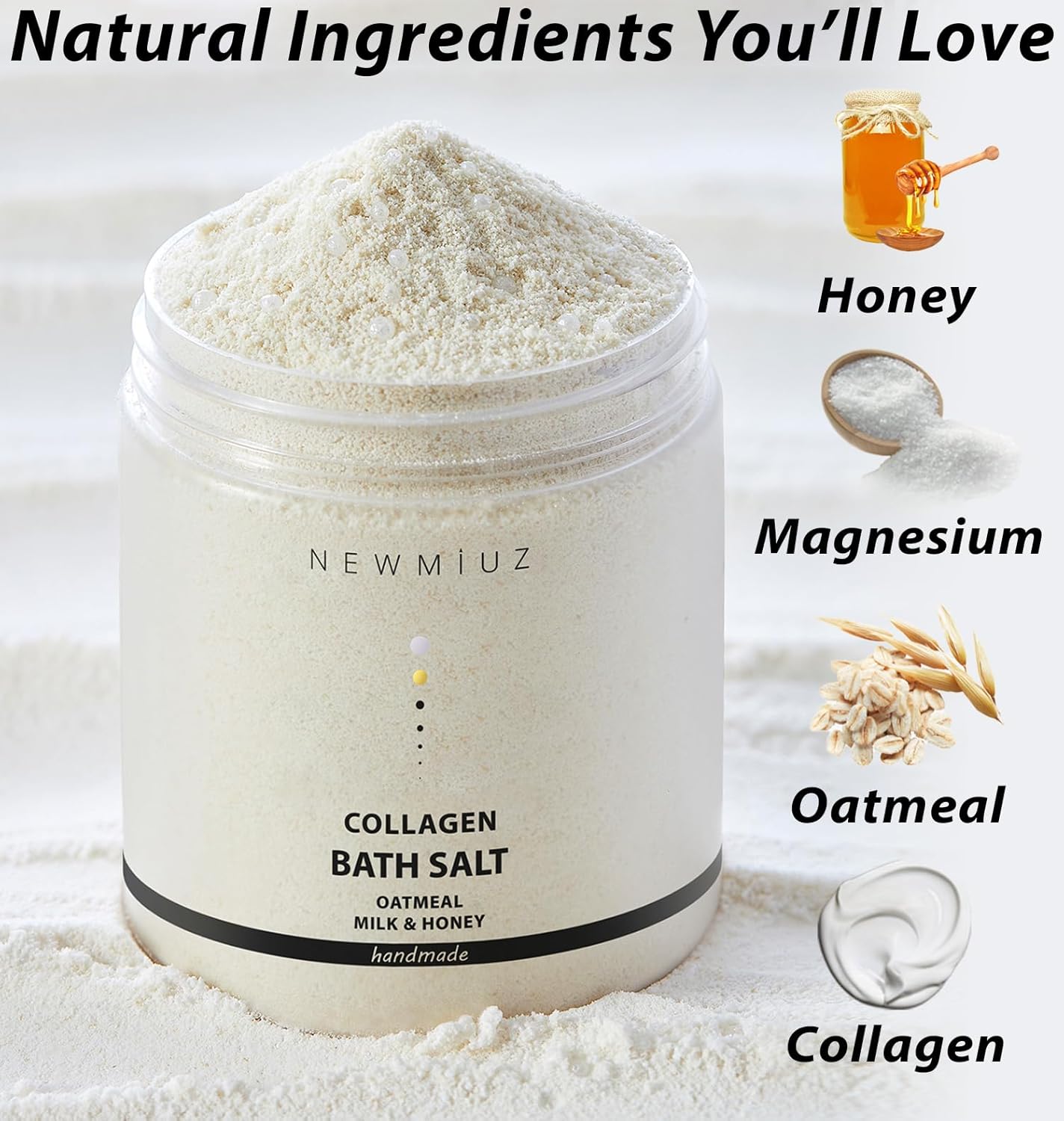 Collagen Bath Salt Soak Moisturize Soften Skin Magnesium Coconut Oatmeal Honey Epsom Salt Luxury Spa Destress Relaxation Gifts for Women and Men