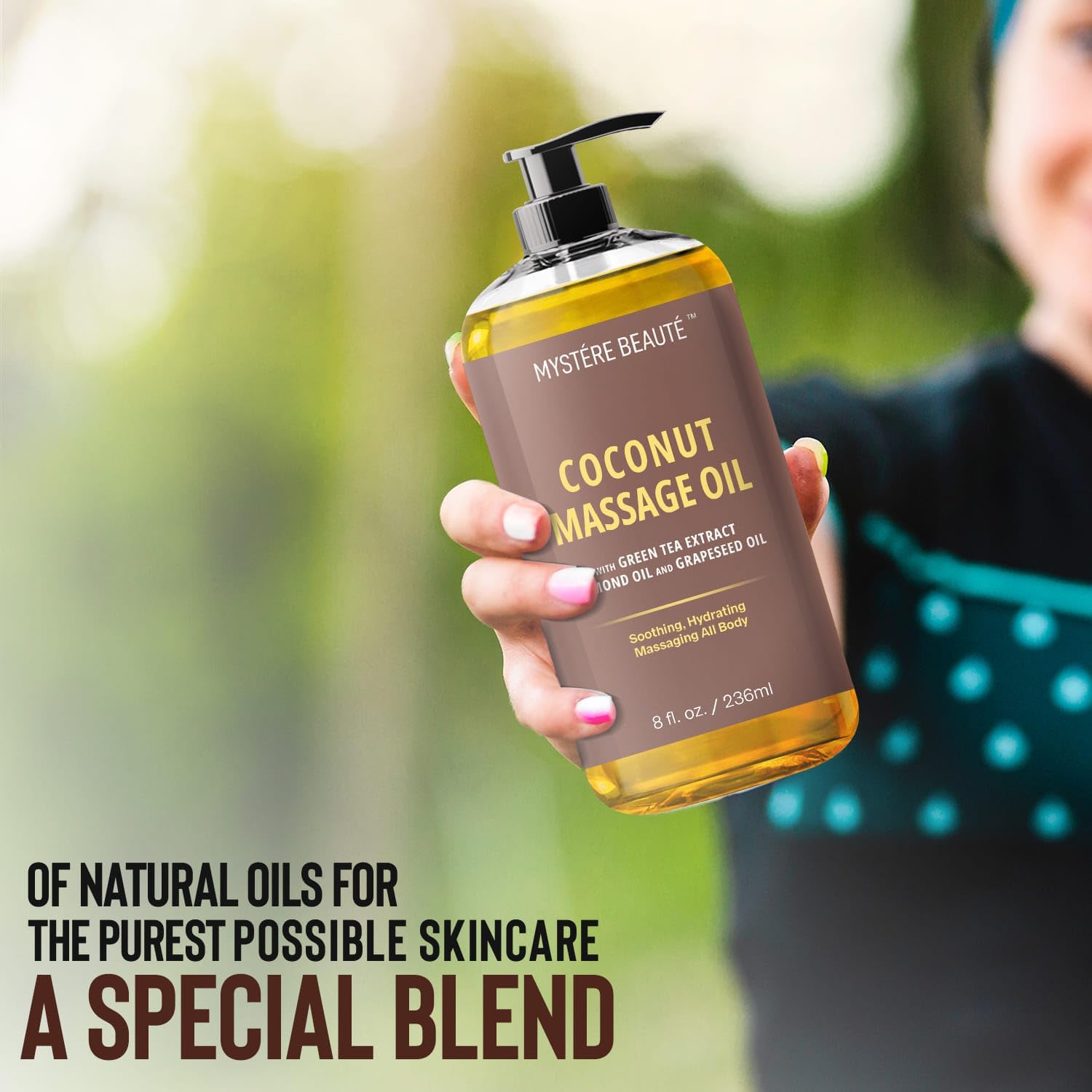 MYSTÉRE BEAUTÉ Sore Muscle Massage Oil for Massage Therapy with Arnica - Relaxing, Warming, Eases Muscle Soreness & Stiffness - Moisturizes Skin - Premium-Quality - 8 fl oz