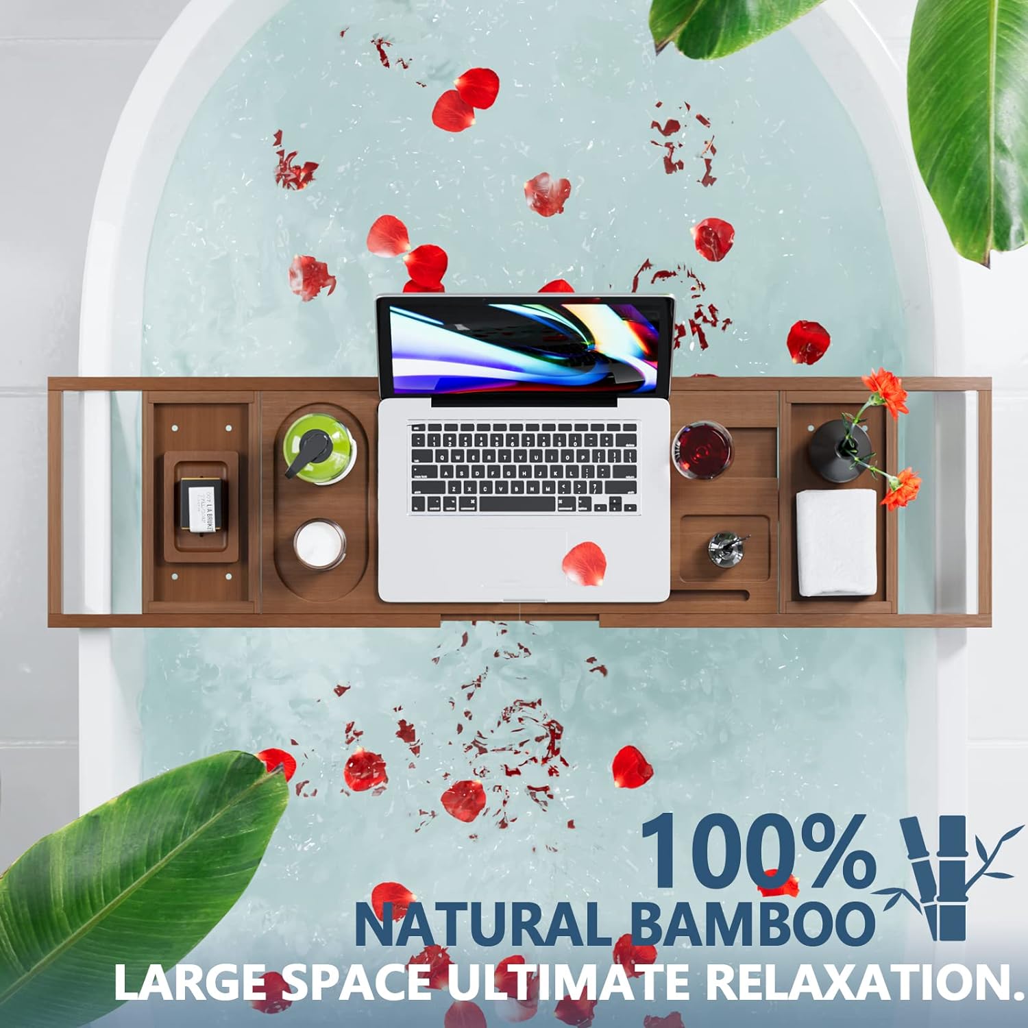 Yirilan Premium Bathtub Tray Caddy - Expandable Bath Tray - Unique House Warming Gifts, New Home, Anniversary & Wedding Gifts for Couple, Bridal Shower Gift for Women