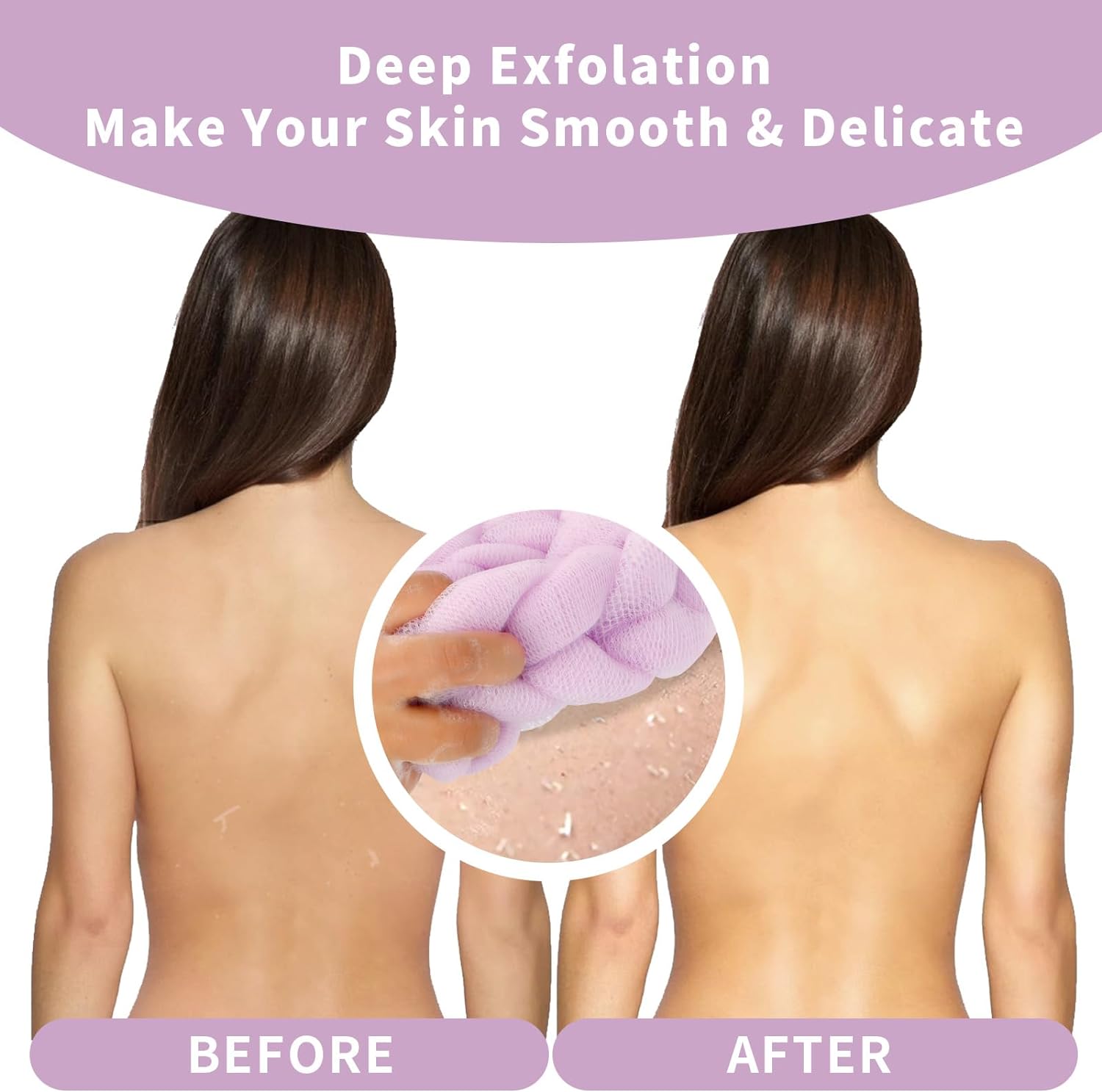 BCKENEY Bath Loofah Shower Sponge Soft Mesh Loofah Body Scrubber with Long Loofah Bath Sponge for Men Women Body Wash Exfoliator Shower Puffs