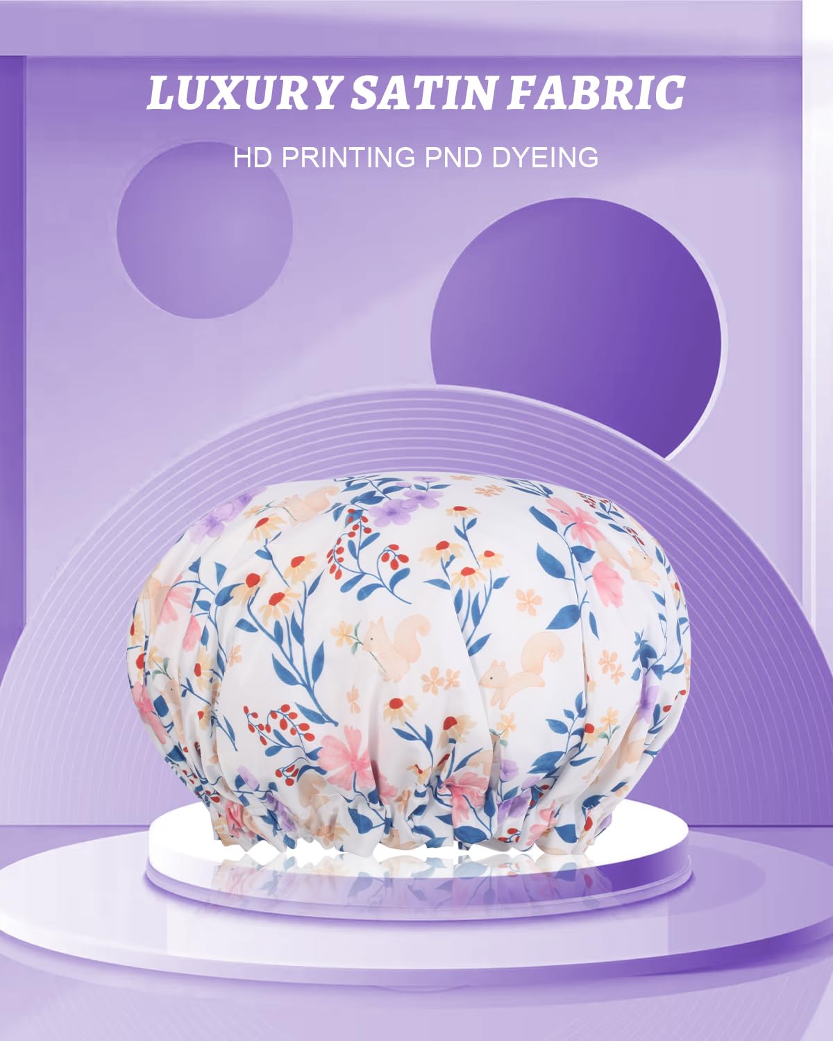 Aquior Shower Caps, Double Layer Waterproof Shower Cap for Women, Reusable Large Shower Cap for all Hair Lengths with EVA Lining, Soft Bath Shower Caps