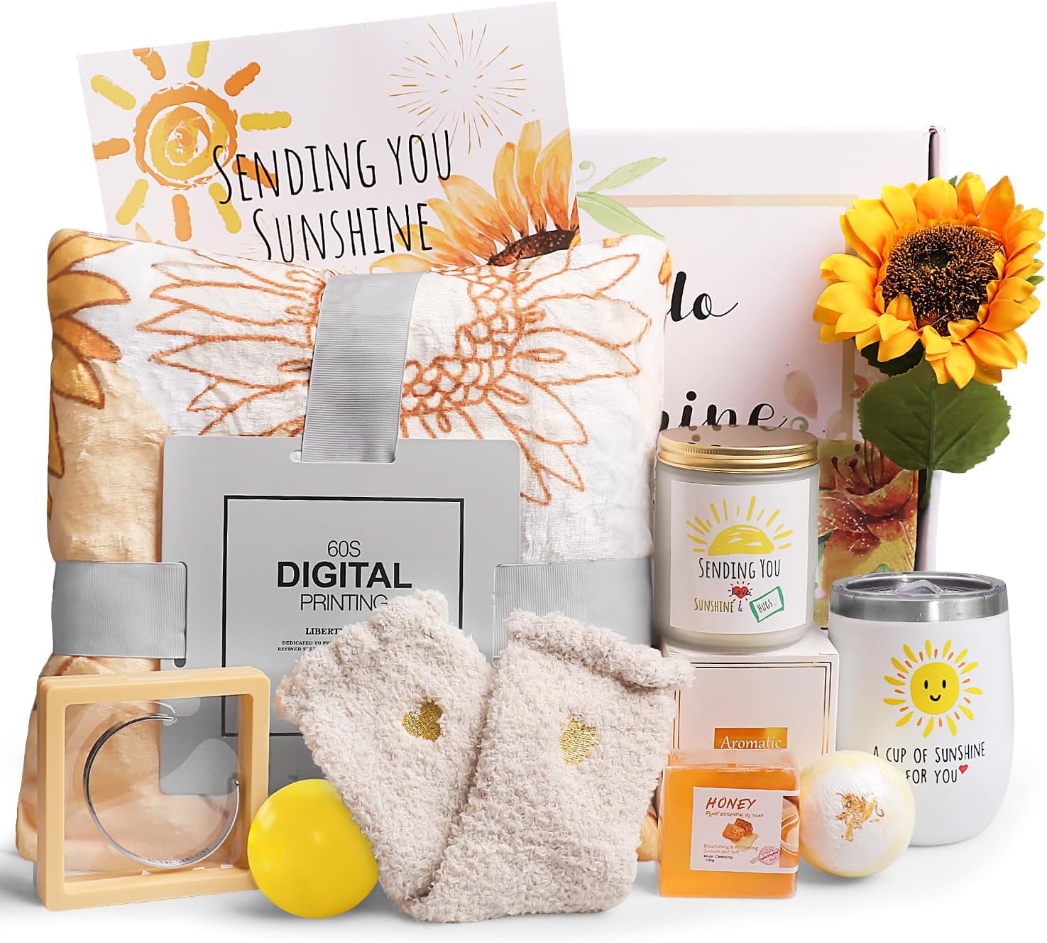 Birthday Gifts for Women, Sunflower Gifts Sending Sunshine Christmas Gifts, Get Well Soon Gifts Basket Care Package Unique Relaxation Gifts Box for Thinking of You Her Sister Best Friend