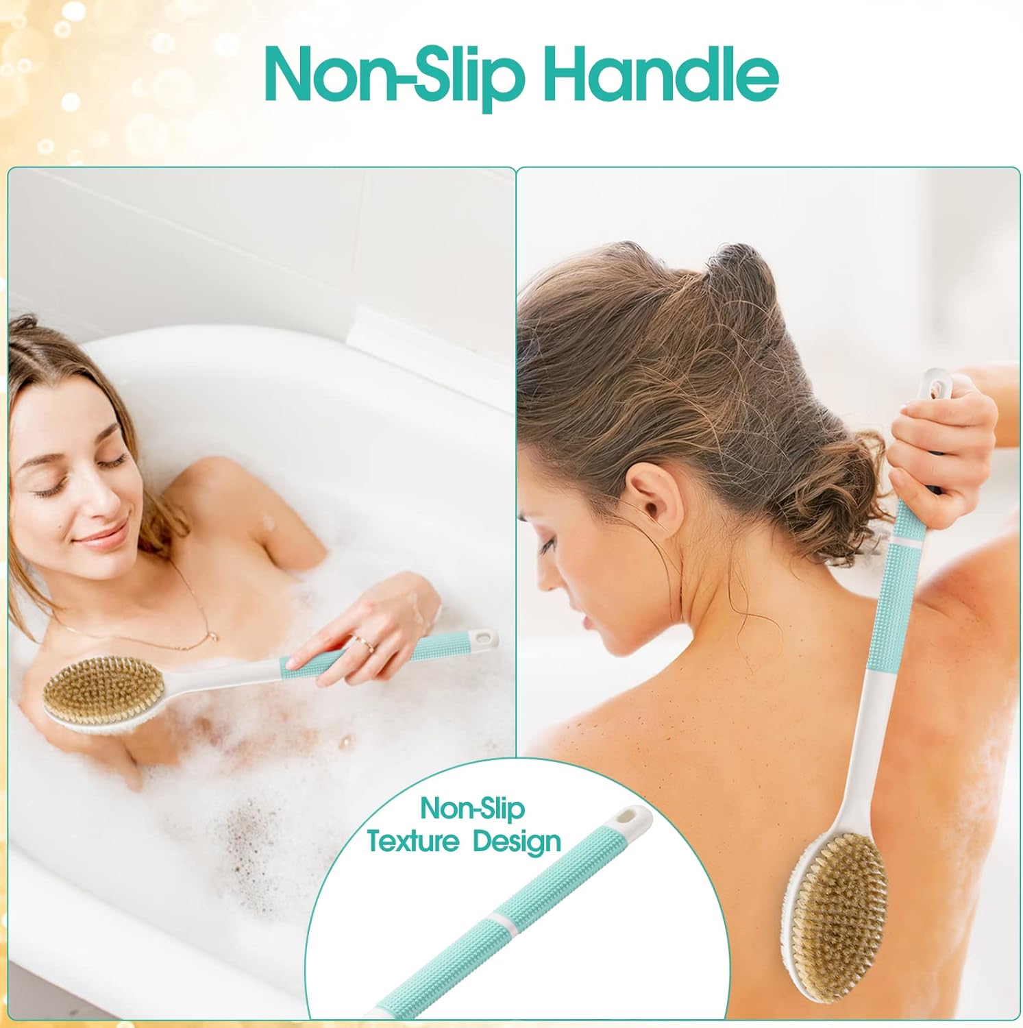 Backski Back Scrubber Anti Slip for Shower,Shower Brush Long Handle with Stiff and Soft Bristles,Body Exfoliator for Bath or Dry Brush(Blue)