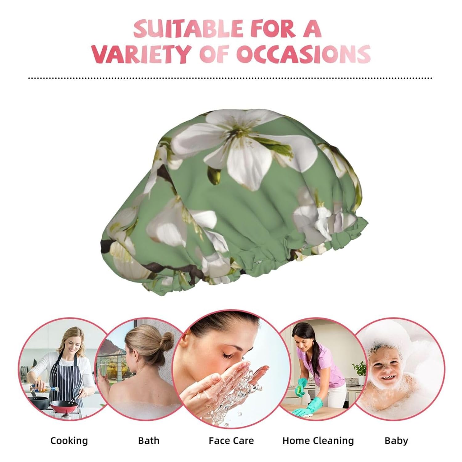 Ice Hockey print Print Reusable Shower Cap for Women,Double Waterproof Layers Bathing Hat,Quick Drying Bath Hair Cap