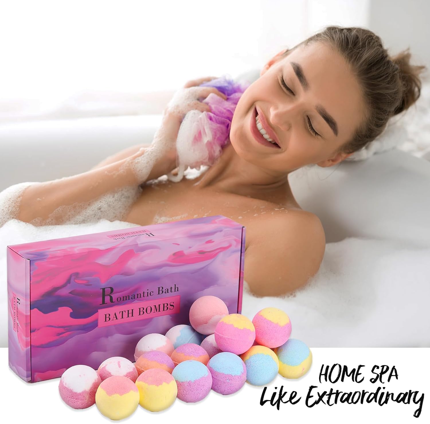 9-Pack Organic Bath Bombs: A Romantic Bath Time Gift with Natural Essential Oils for Women, Men, and Kids - Ideal for Stocking Stuffers and Christmas Gifts