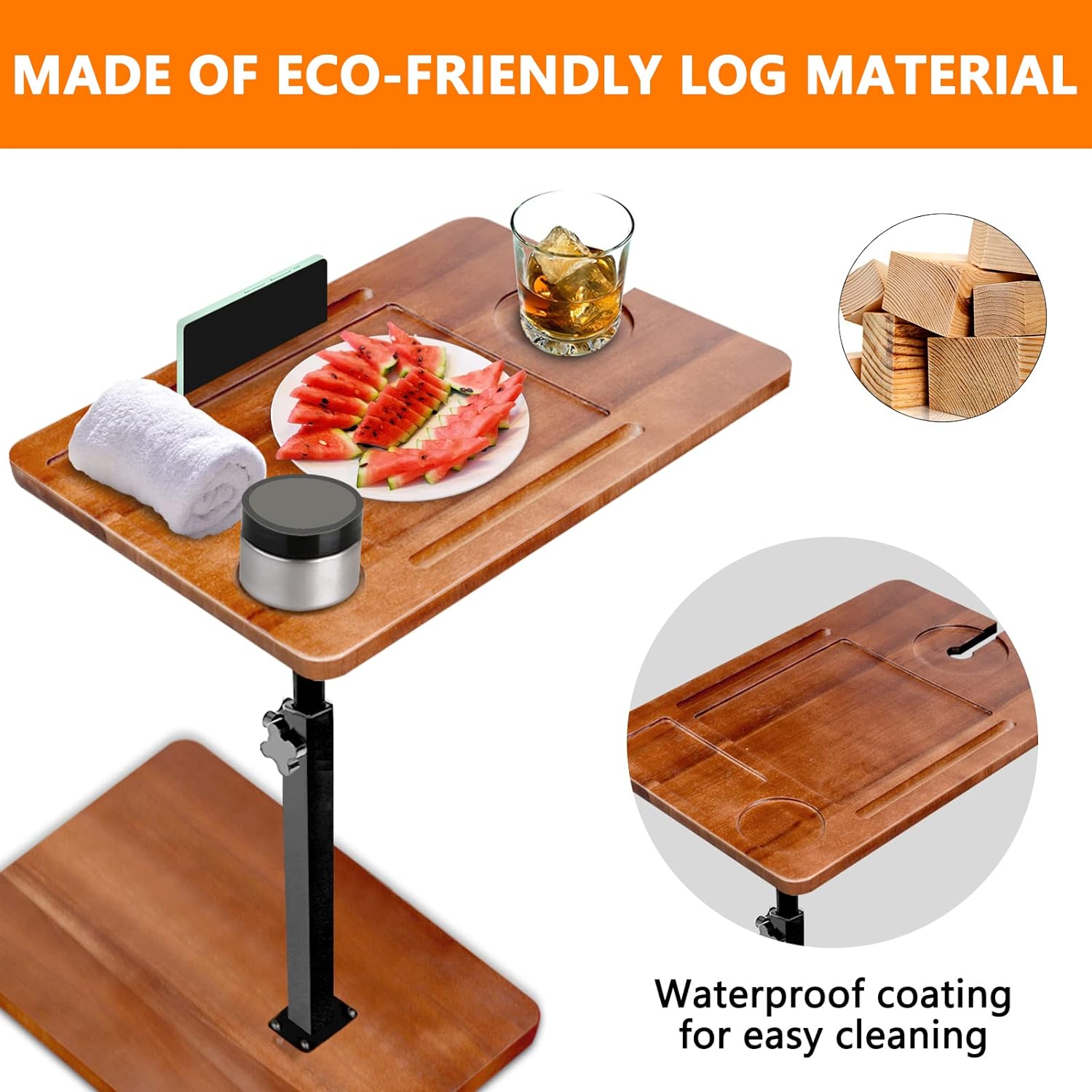 Bathtub Caddy Tray Table with Adjustable Height, Freestanding Bath Caddy Tray with Reading Rack, Tablet Holder, Cellphone Tray and Wine Glass Holder, Organizer Tray-A