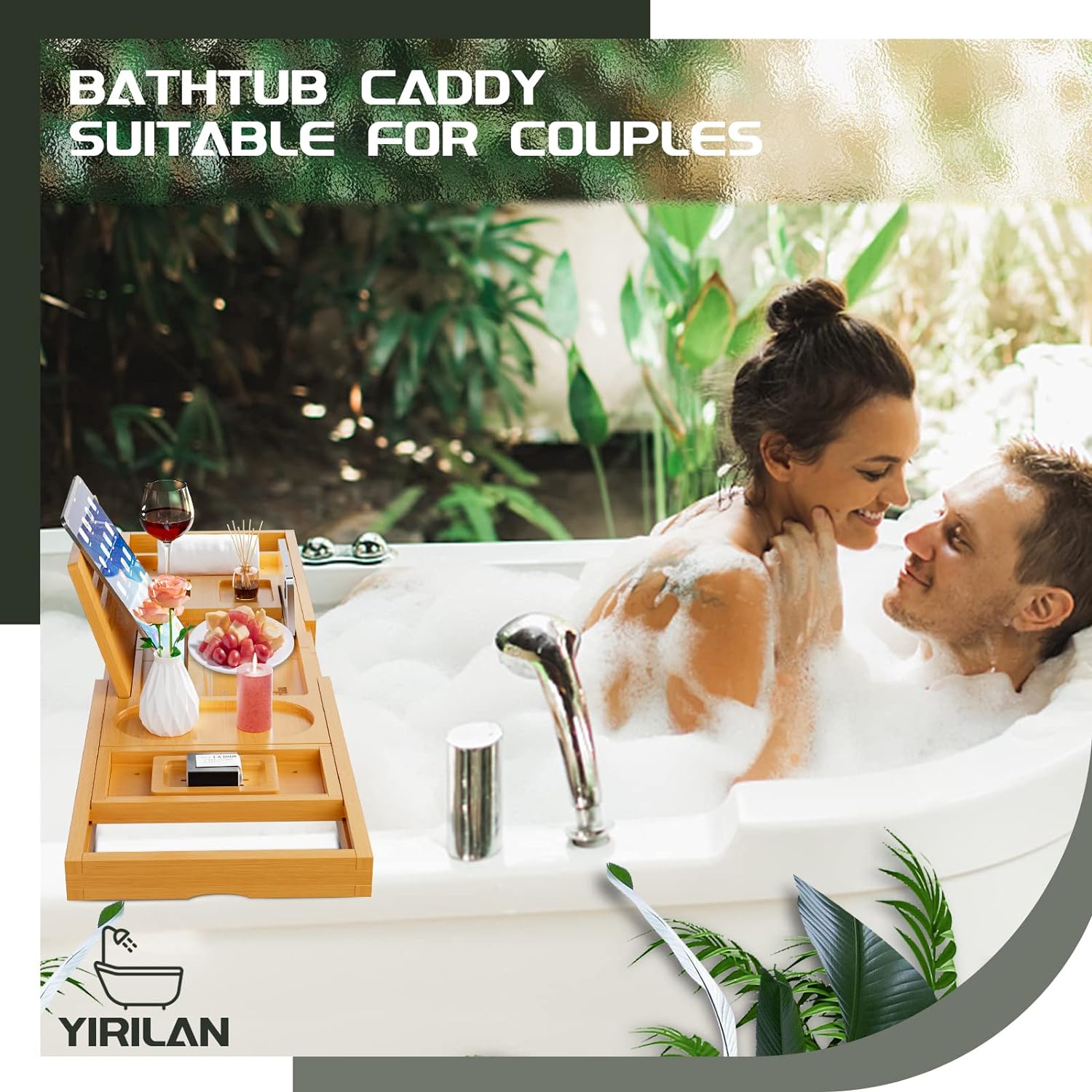 Yirilan Premium Bathtub Tray Caddy - Expandable Bath Tray - Unique House Warming Gifts, New Home, Anniversary & Wedding Gifts for Couple, Bridal Shower Gift for Women