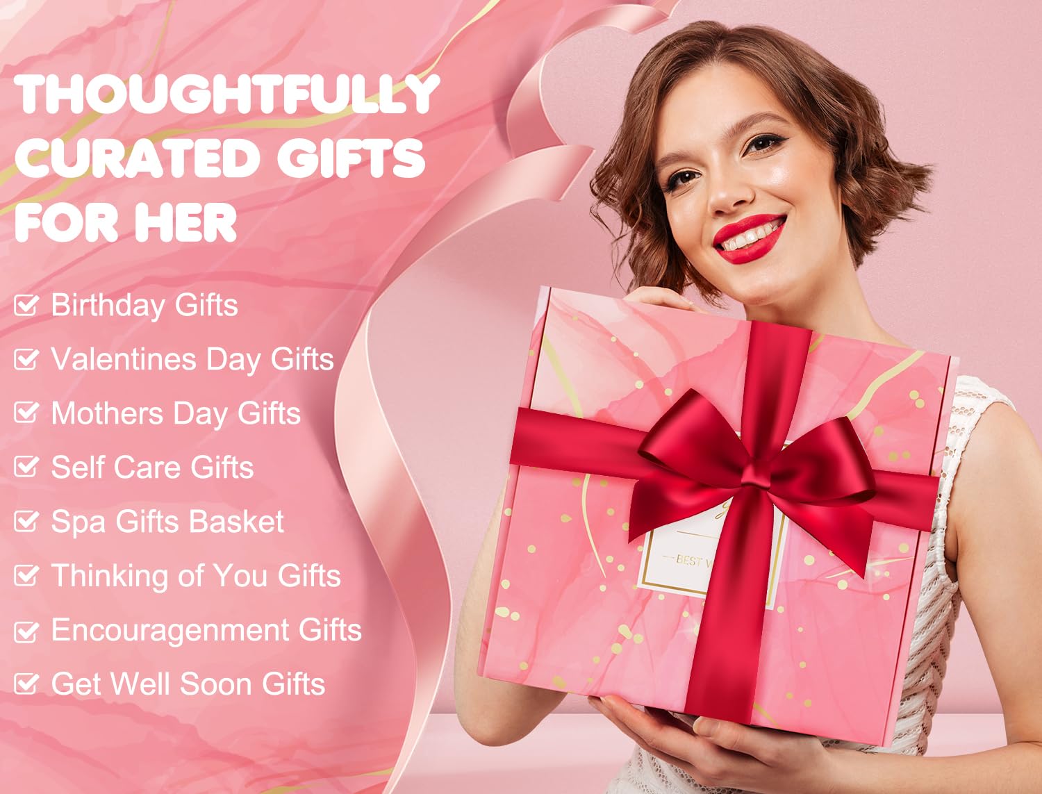 HOAI 21 Birthday and Get Well Gifts for Women - Relaxing Spa Care Package With Luxury Flannel Blanket, Light-Up Rose Flower - Unique Self Care Gift Basket for Mom, Wife, Friends