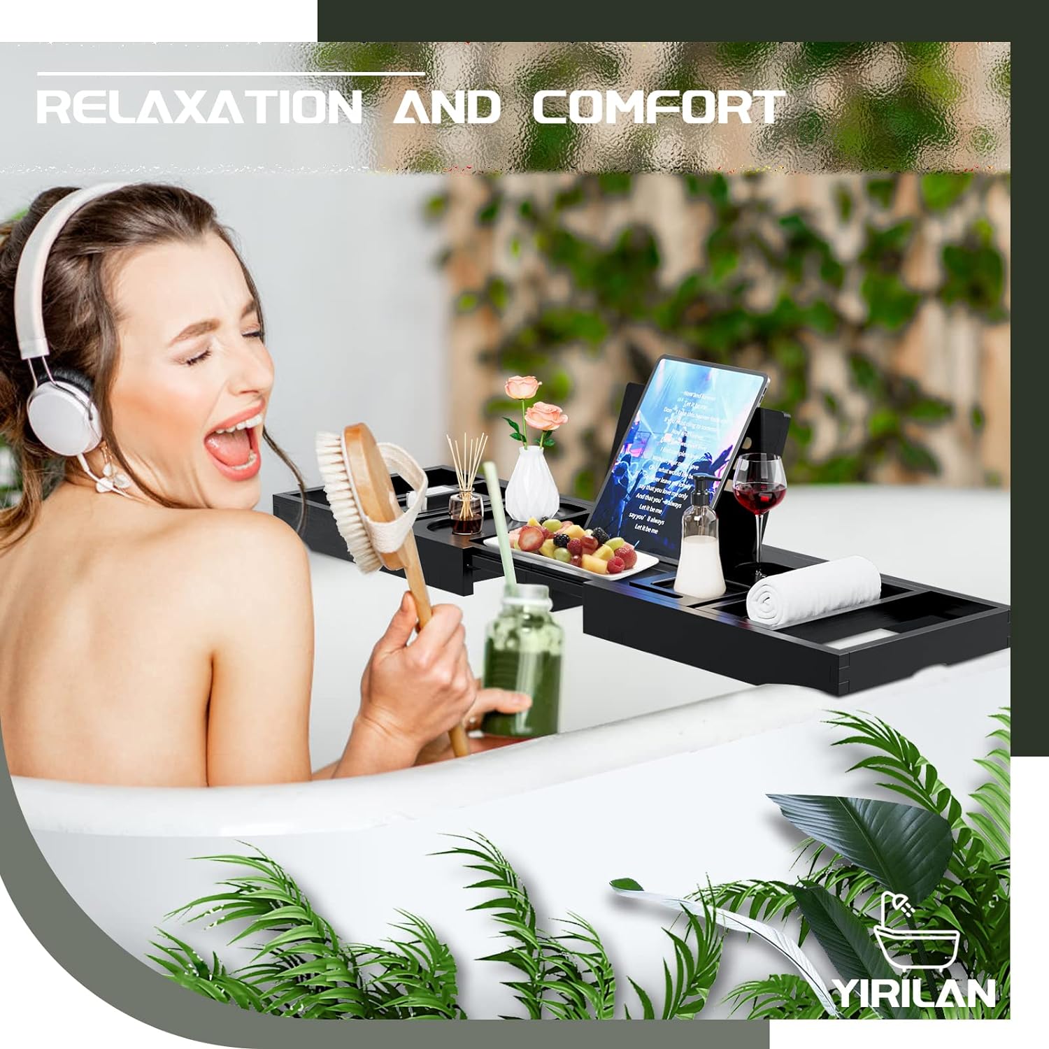 Yirilan Premium Bathtub Tray Caddy - Expandable Bath Tray - Unique House Warming Gifts, New Home, Anniversary & Wedding Gifts for Couple, Bridal Shower Gift for Women