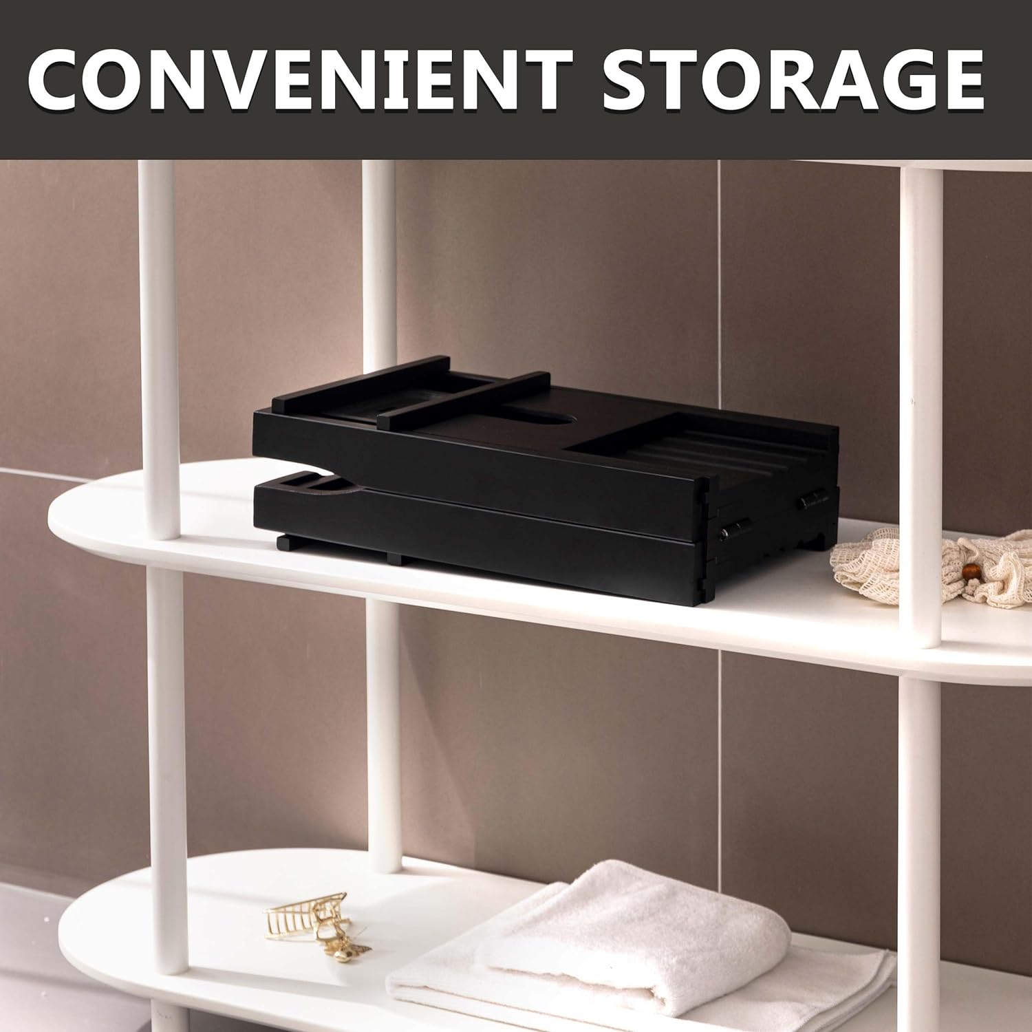 HBlife Bathtub Caddy Tray Foldable Bamboo Bath Table Tray with Book and Wine Glass Holder, Expandable Bathroom Accessories