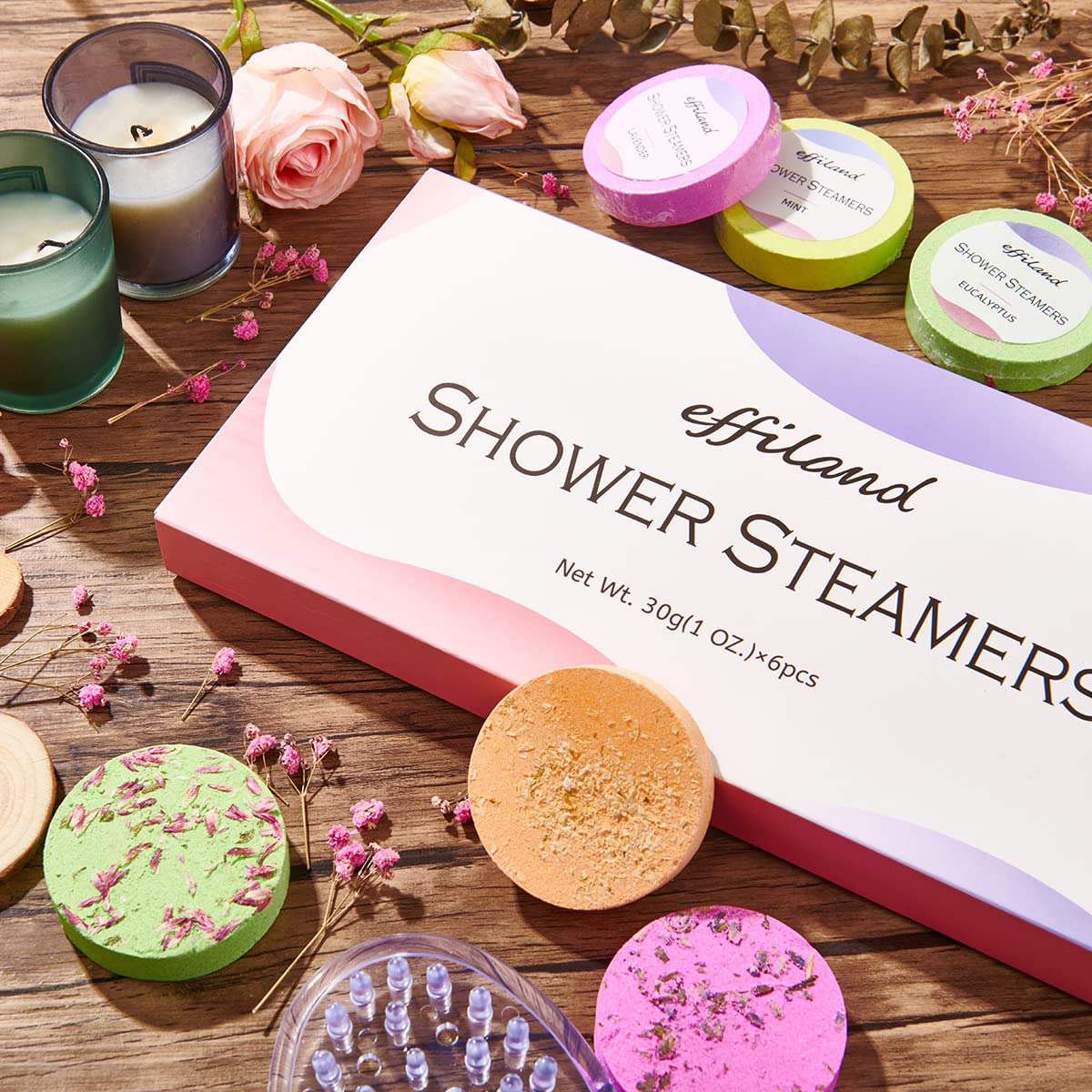 Effiland Aromatherapy Shower Steamers Shower Gifts,Soap Holder Set, 6-Pack Shower Bombs,Gift for Women,Relaxing Self Care