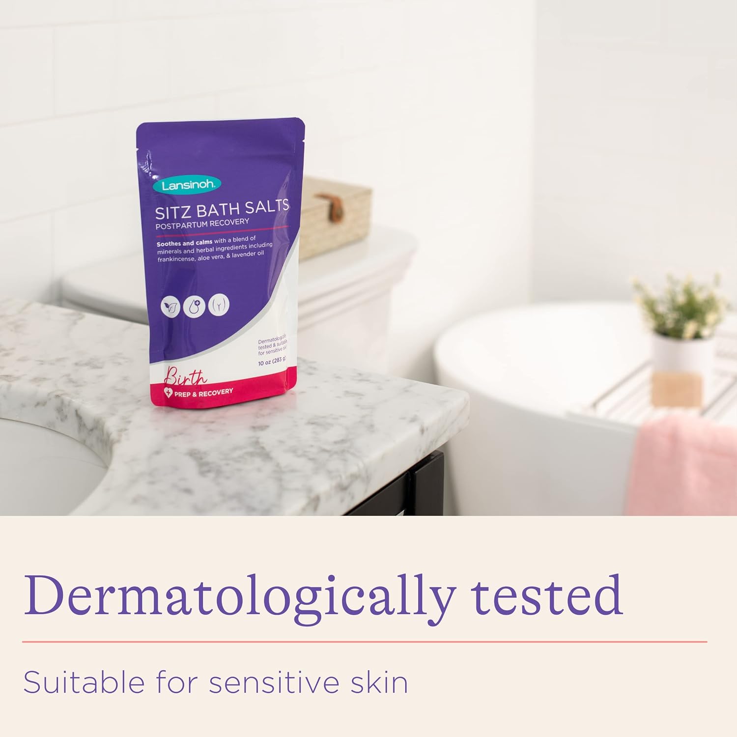 Lansinoh Sitz Bath Salts Postpartum Essentials, With Soothing and Calming Ingredients Including Lavender Oil, Frankincense and Aloe Vera, 10 Ounce